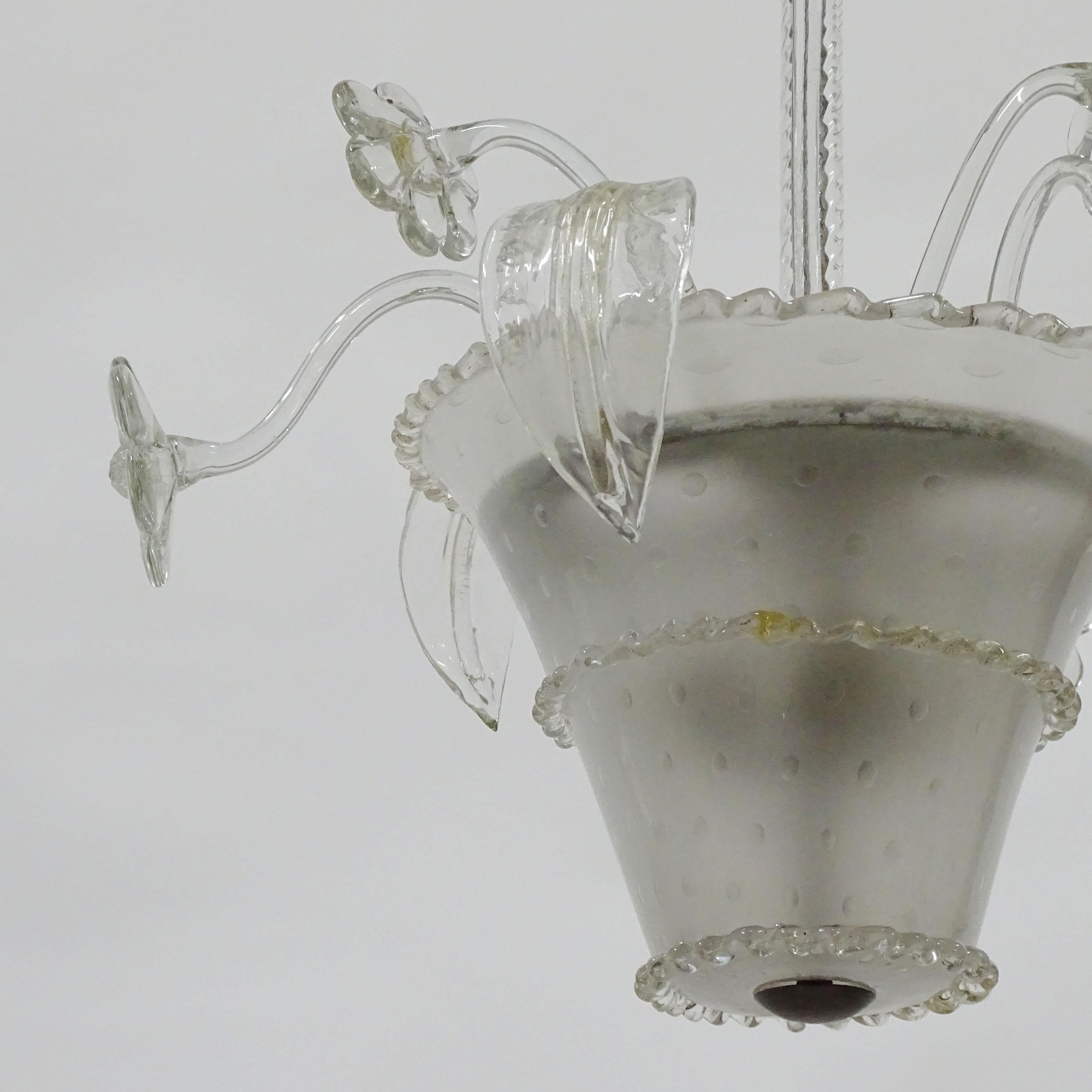 Flower pot Barovier Murano Glass ceiling lamp, Italy 1940s 2
