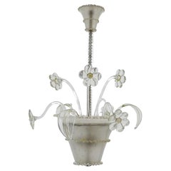Flower pot Barovier Murano Glass ceiling lamp, Italy 1940s