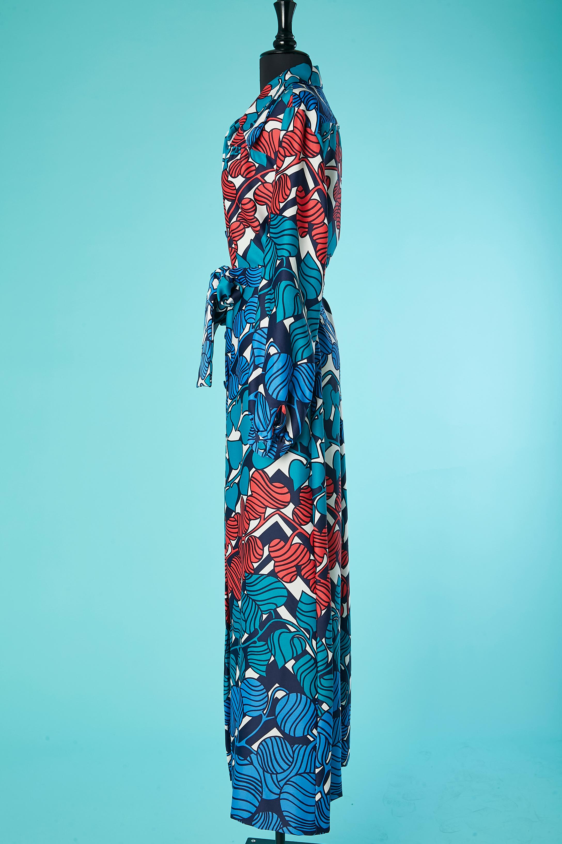 Women's Flowers printed long cocktail dress with belt LANVIN Circa 1960/1970 For Sale