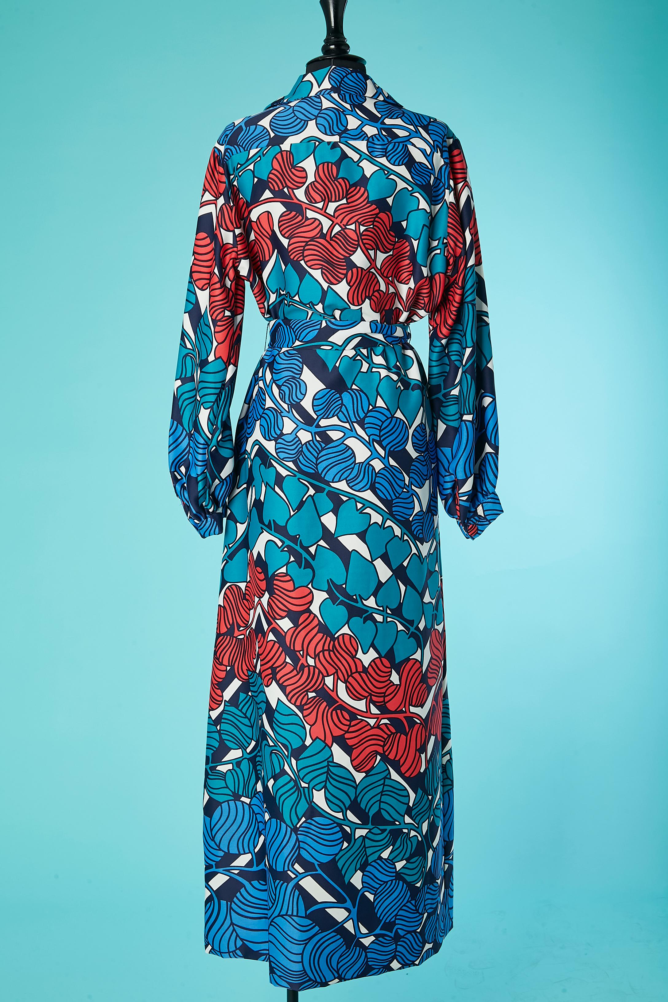 Flowers printed long cocktail dress with belt LANVIN Circa 1960/1970 For Sale 1