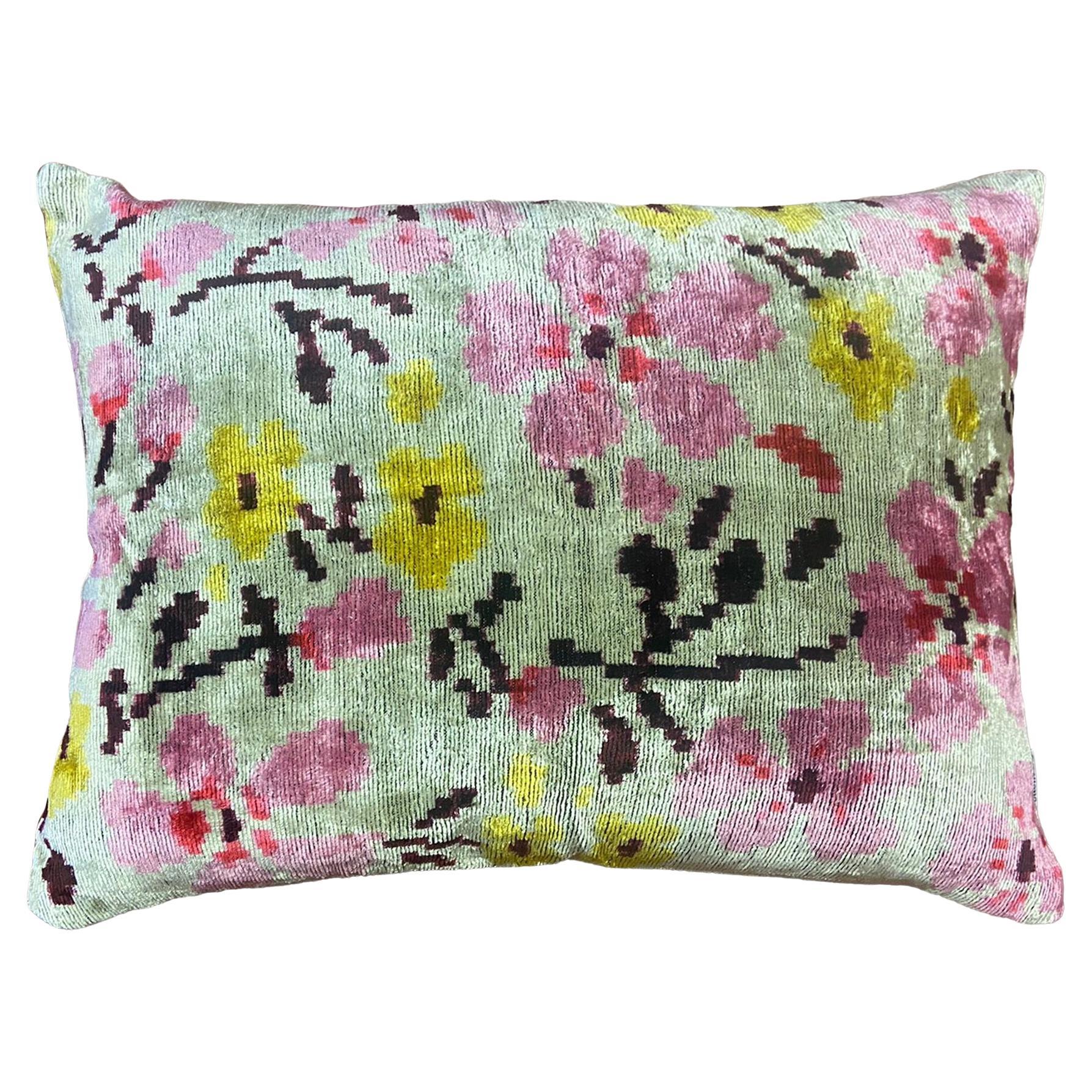 Flowers Silk Velvet Handmade Pillow For Sale
