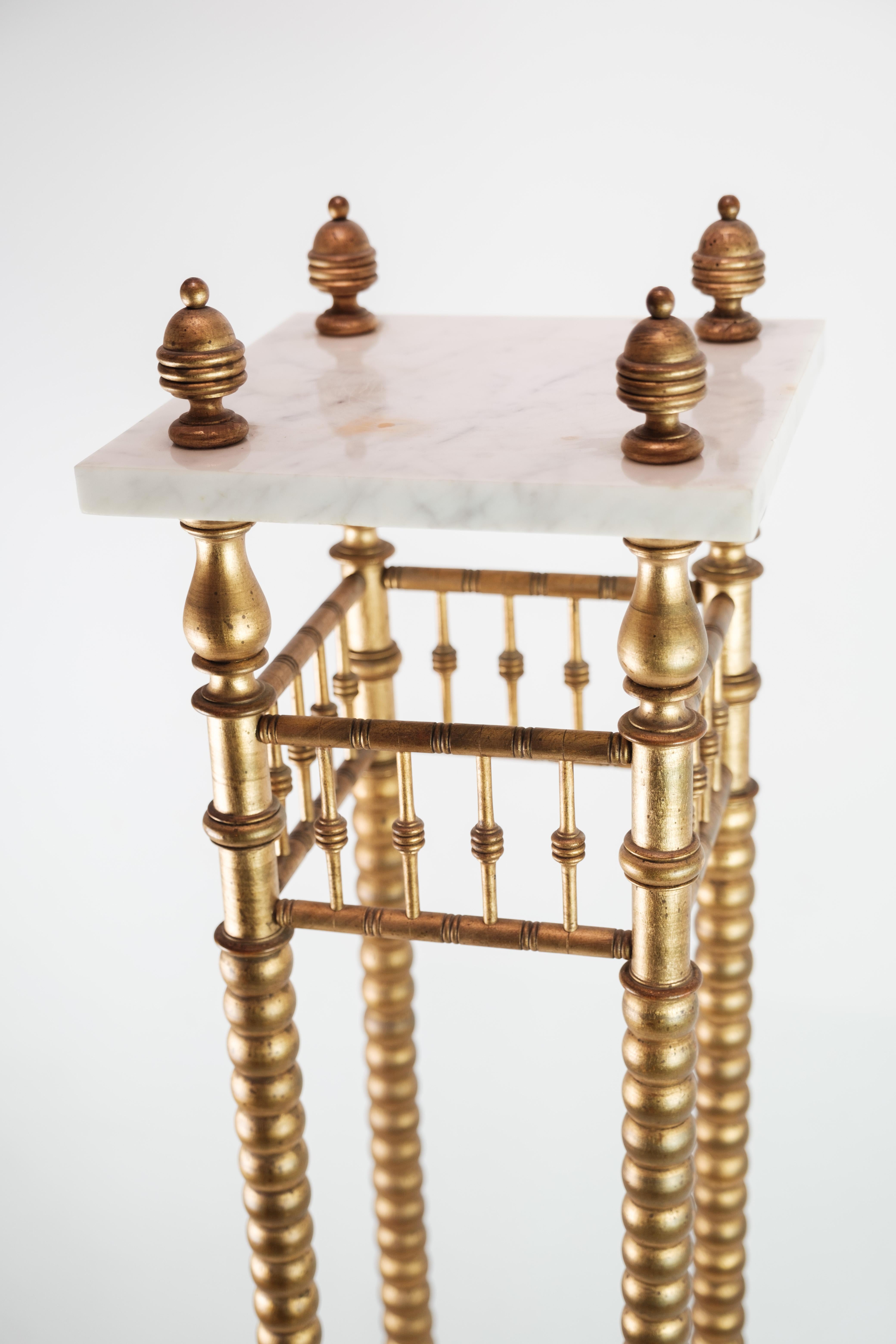 Scandinavian Modern Flowers Stand With Gilded Columns & Marble Slabs From 1930s For Sale
