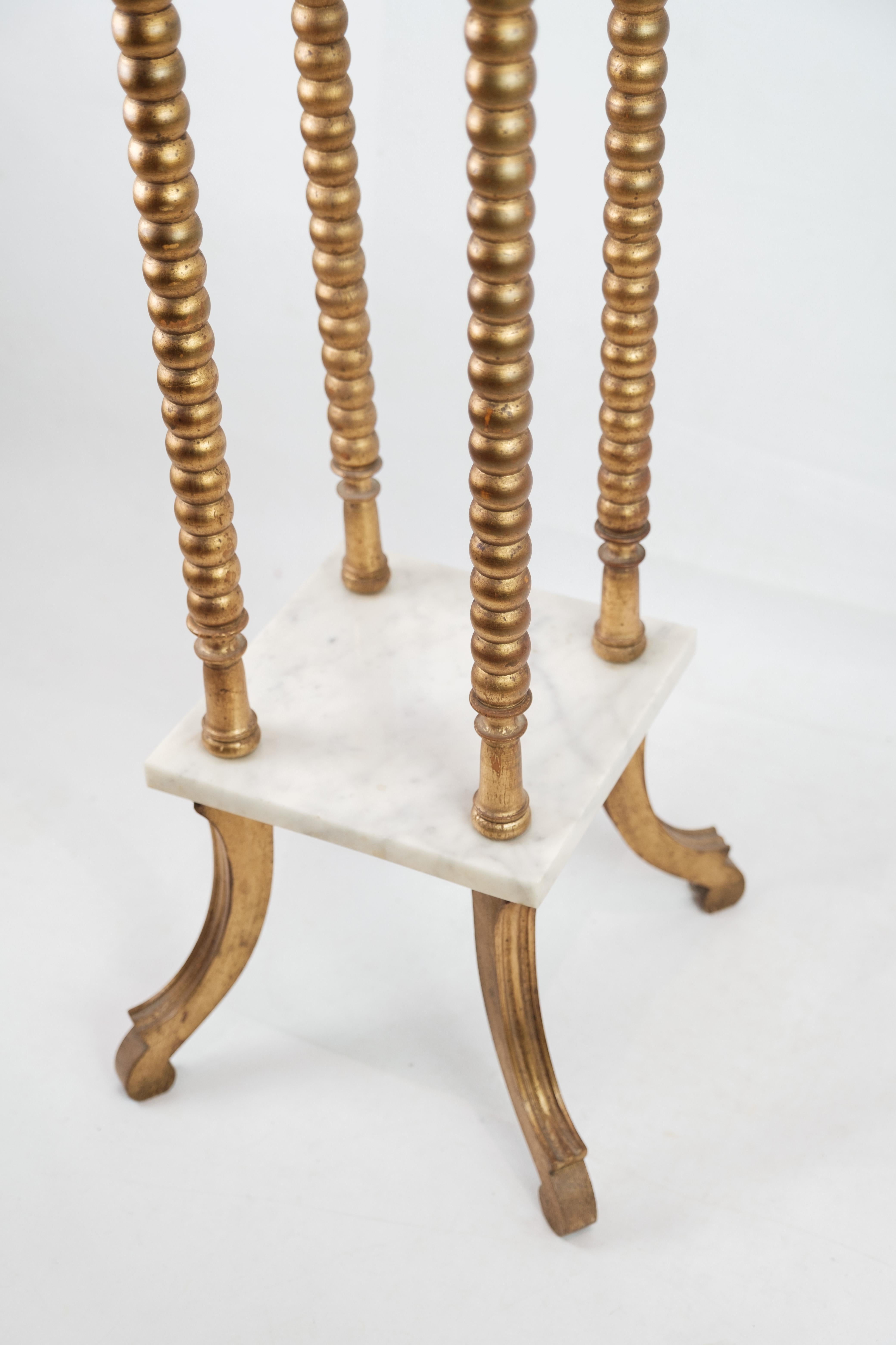 Danish Flowers Stand With Gilded Columns & Marble Slabs From 1930s For Sale
