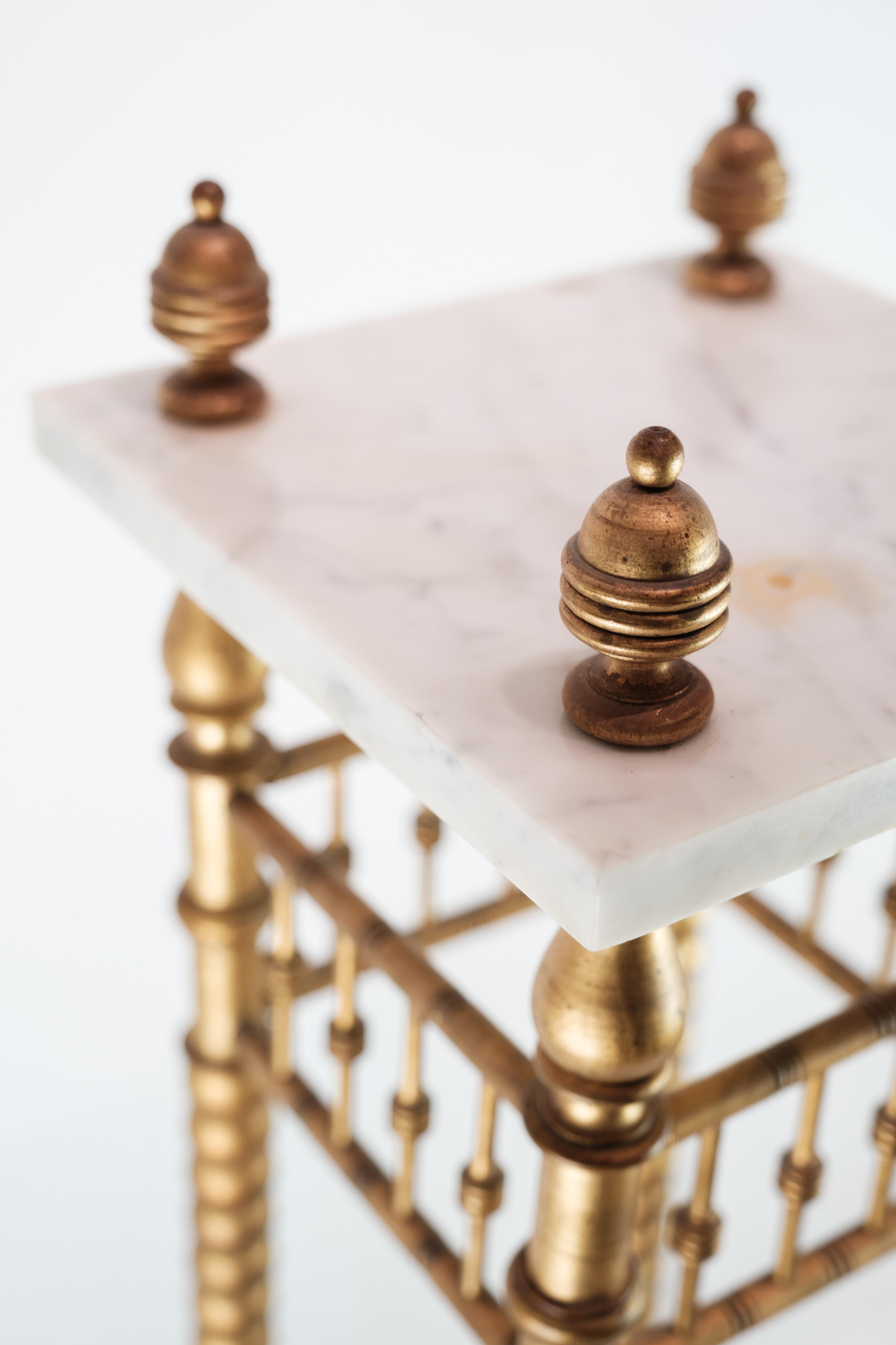 Mid-20th Century Flowers Stand With Gilded Columns & Marble Slabs From 1930s For Sale
