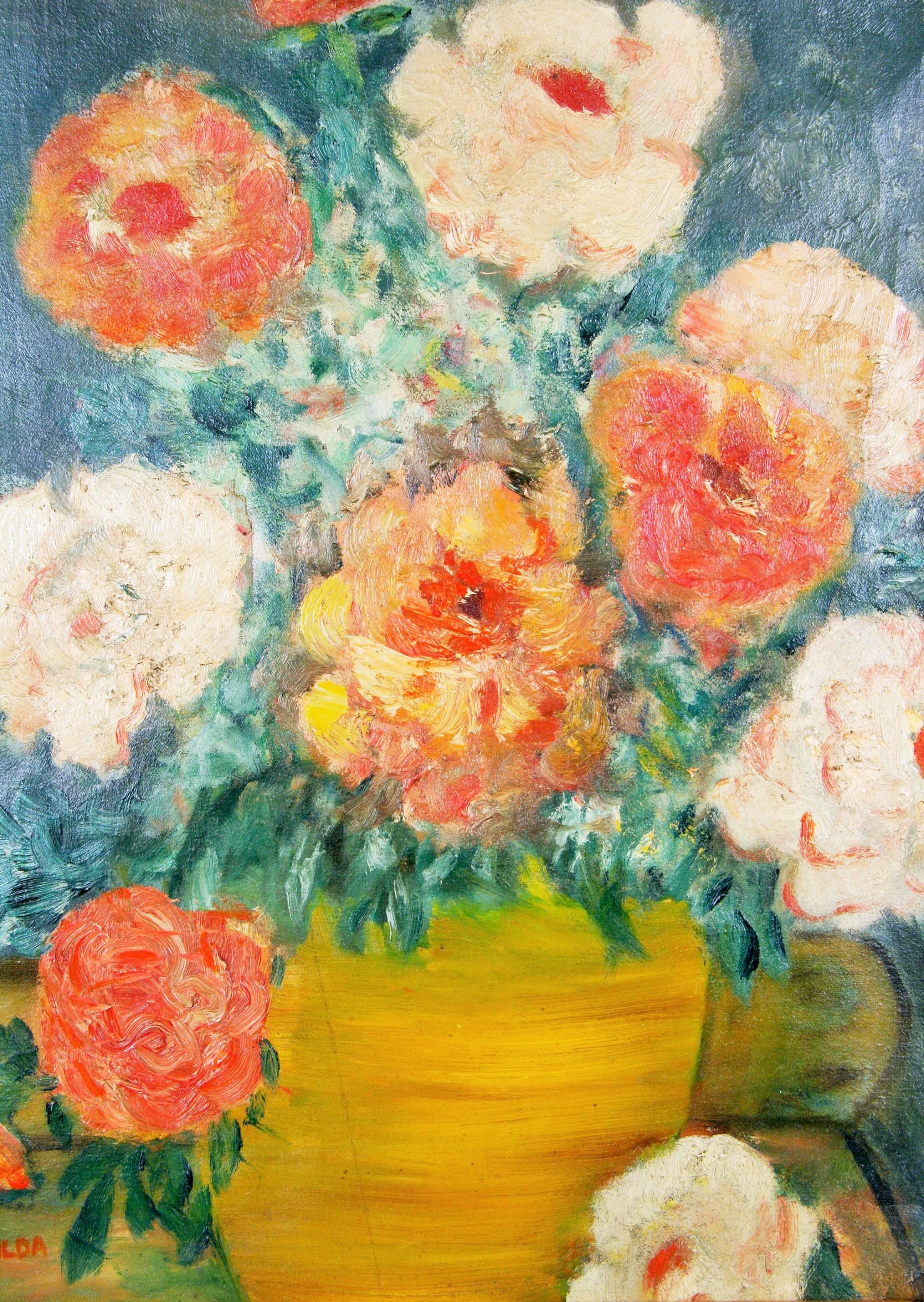Flowers Still Life Painting, 1950 In Good Condition In Douglas Manor, NY