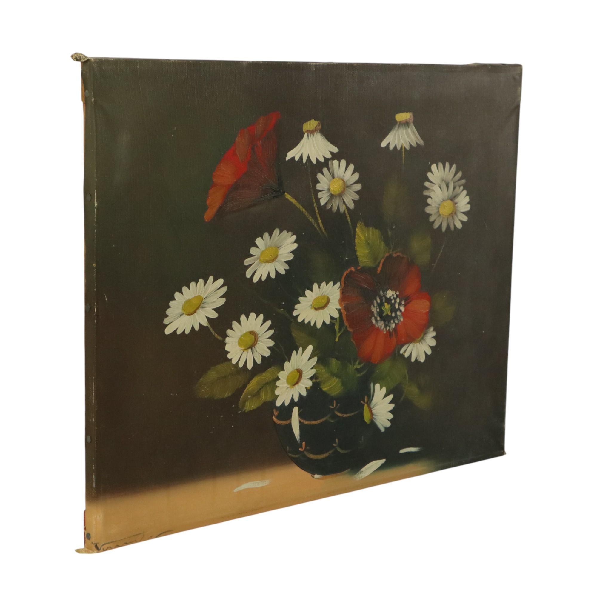 Flowers Still Life Painting Daisies Poppy Signed 47x38cm For Sale 2