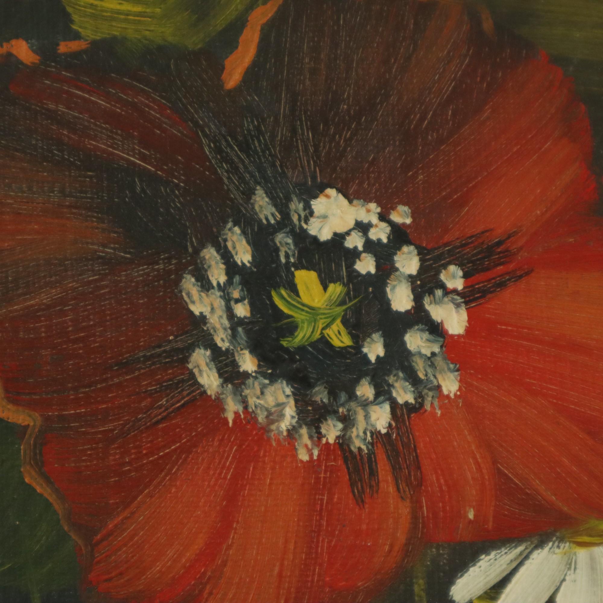Flowers Still Life Painting Daisies Poppy Signed 47x38cm For Sale 1