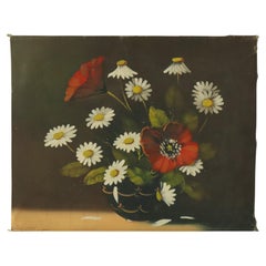 Flowers Still Life Painting Daisies Poppy Signed 47x38cm