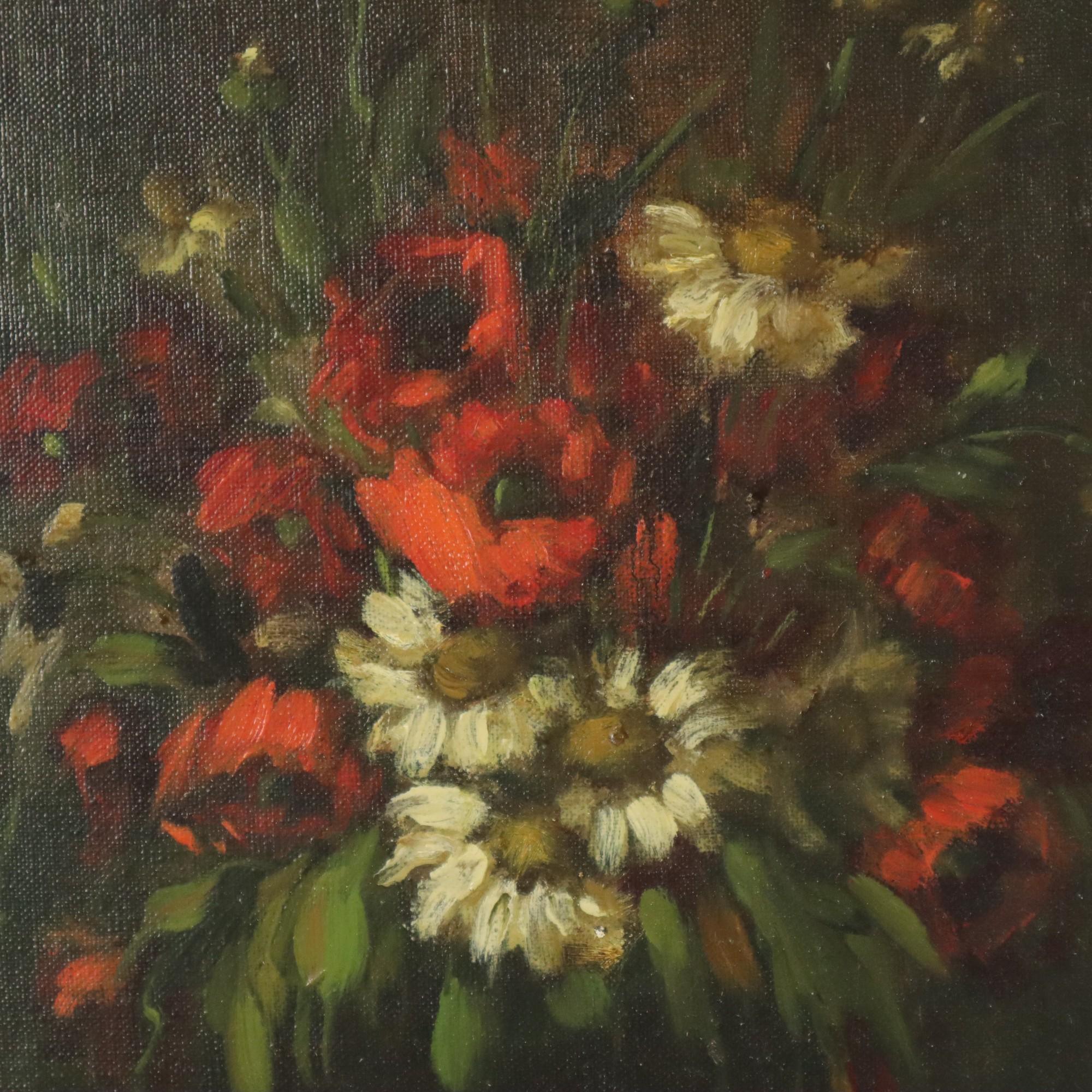Blumen Stillleben Öl auf Leinwand Amateur signiert (Handbemalt) im Angebot