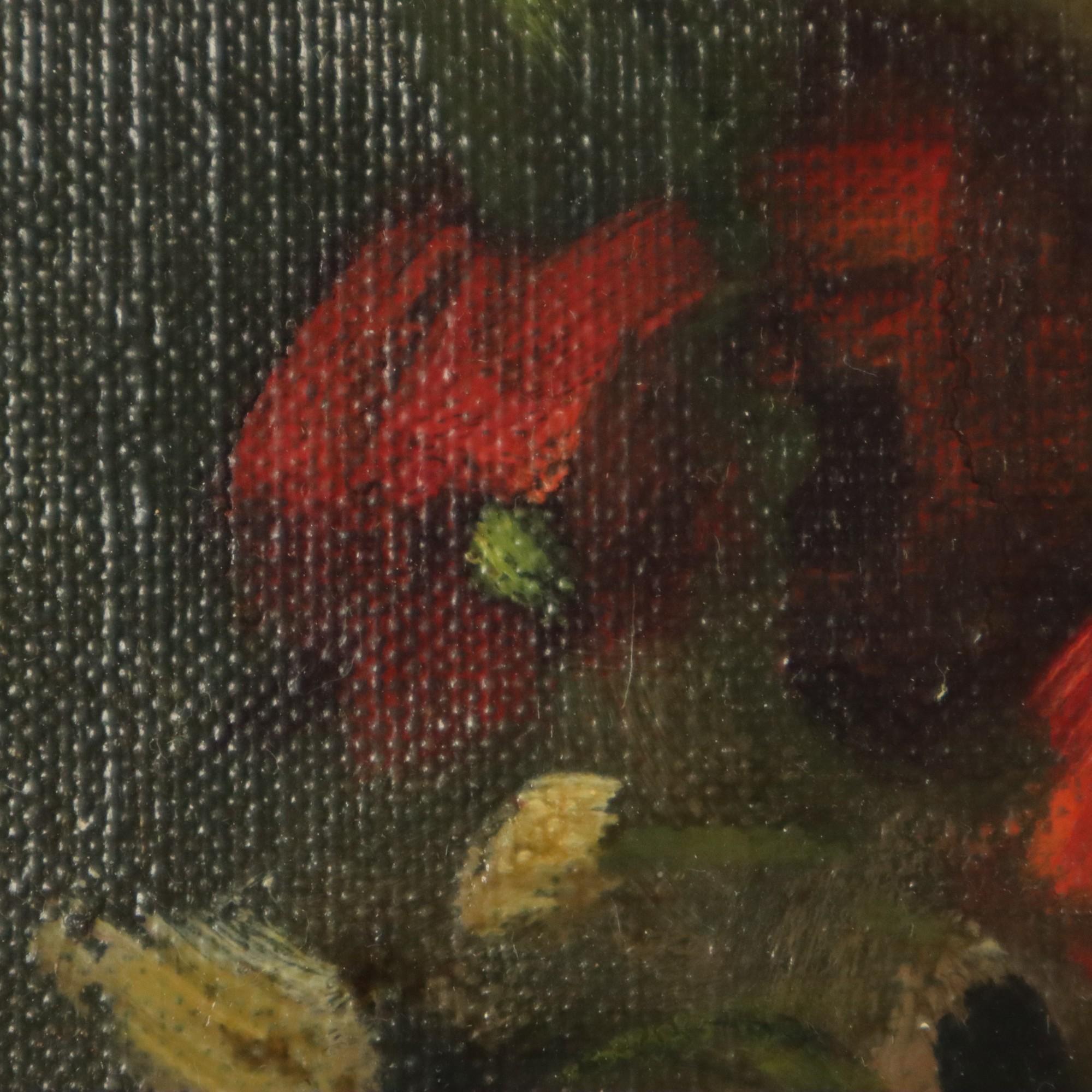 Blumen Stillleben Öl auf Leinwand Amateur signiert im Angebot 3