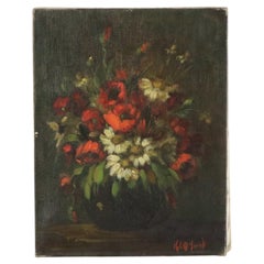 Flowers Still Life Painting Oil on Canvas Amateur Signed