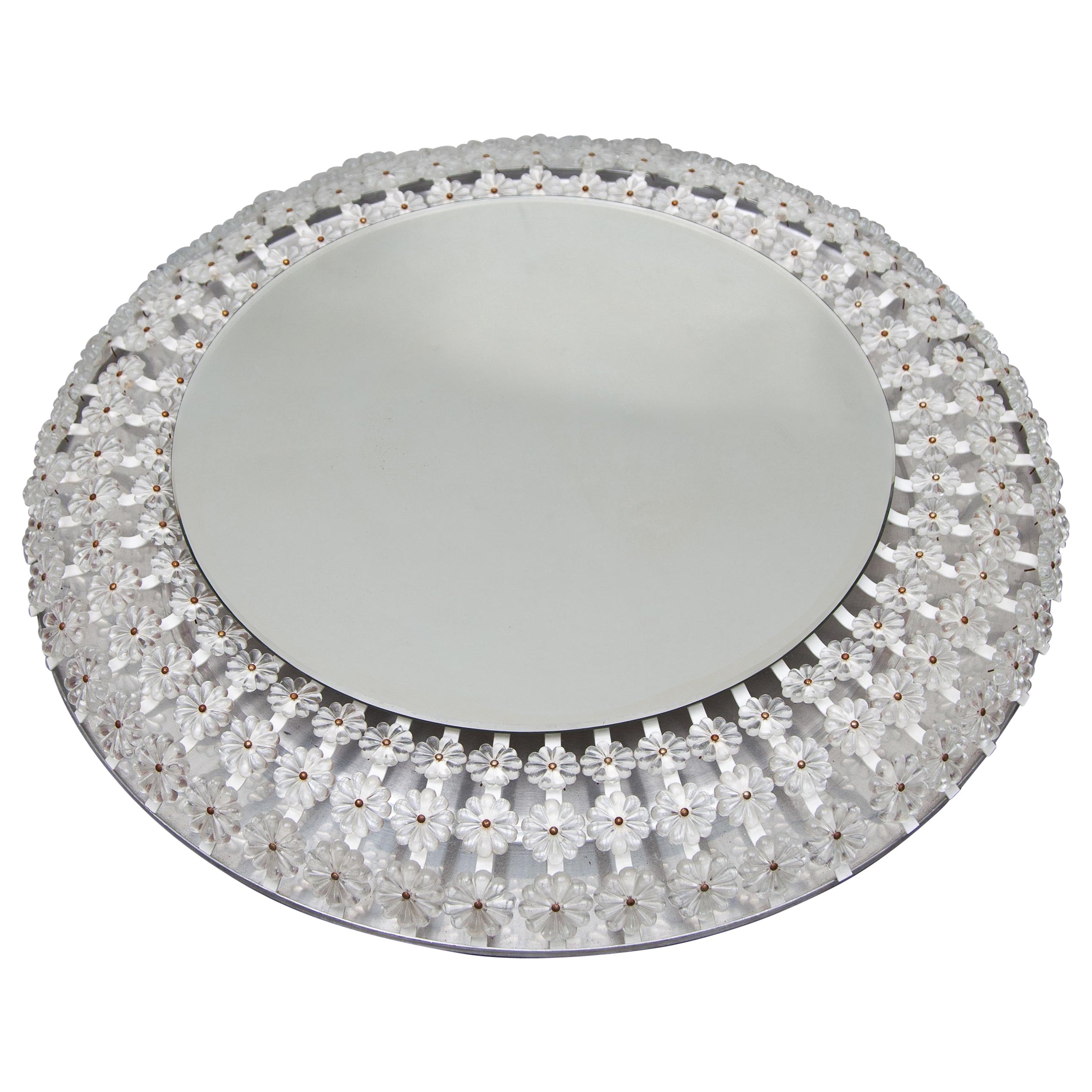 Flowers Vintage Round Backlit Wall Mirror Mid-Century Modern Emil Stejnar 1960s