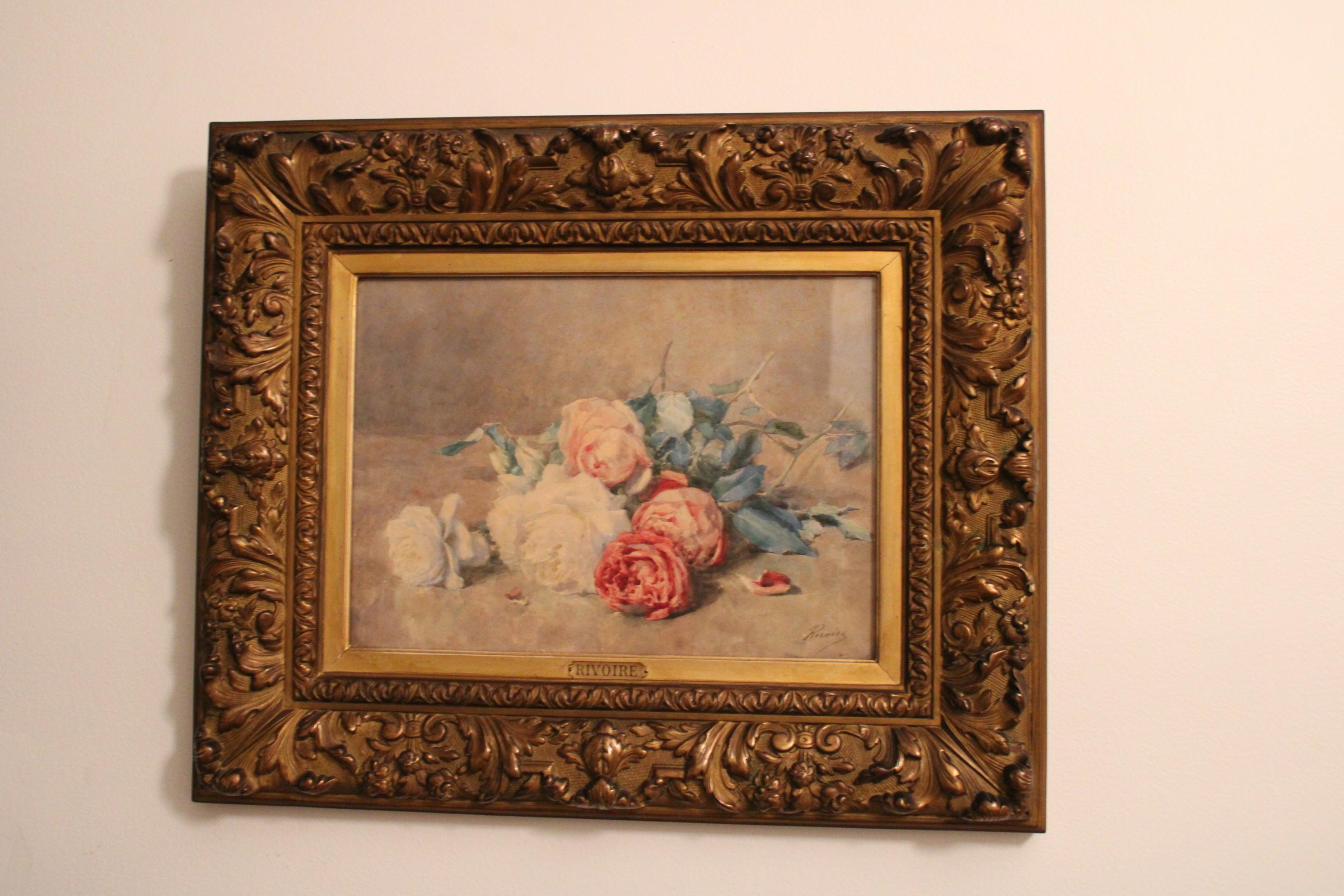 French Flowers, Watercolor by François Rivoire, France 19th Century For Sale