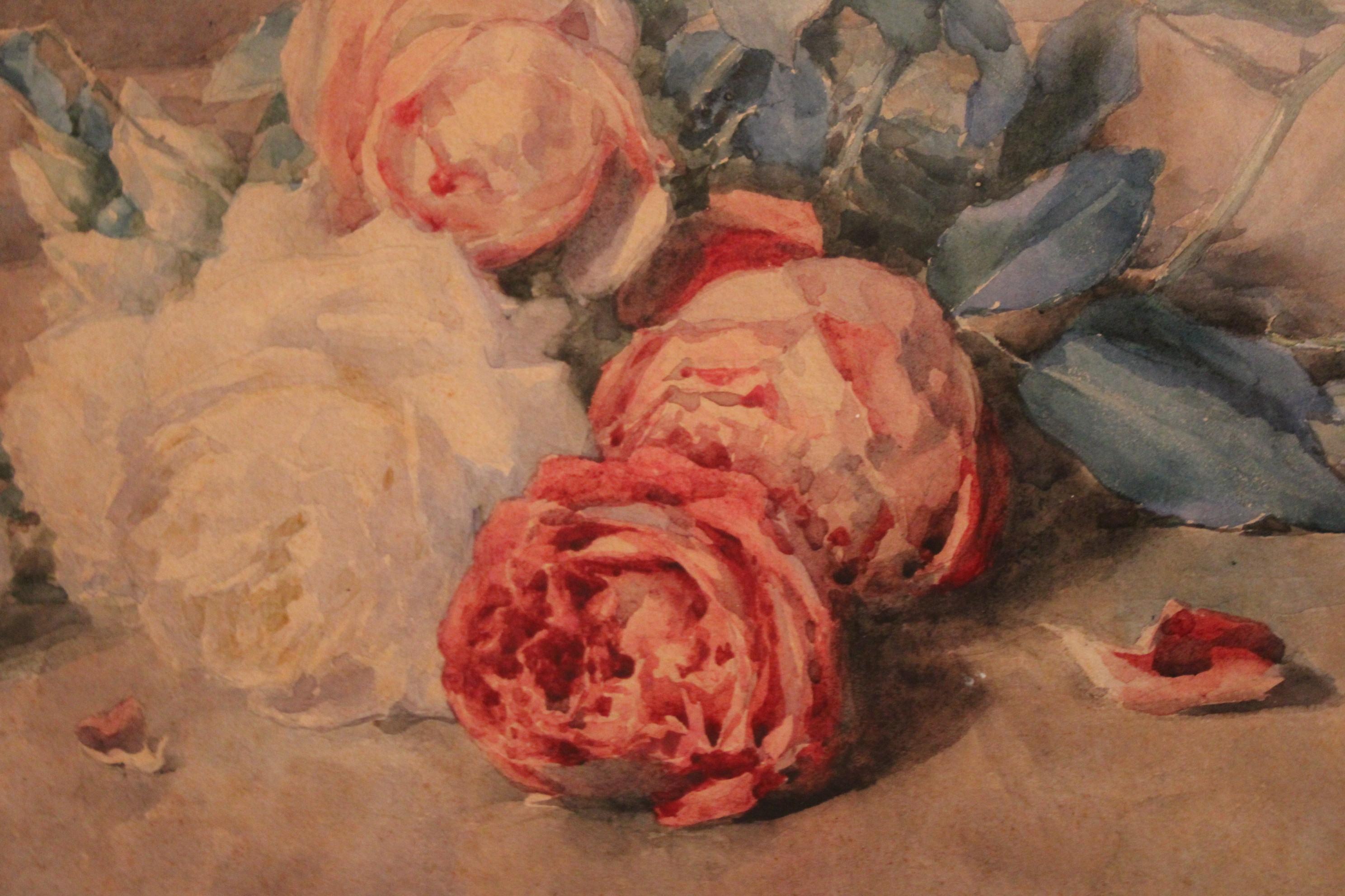 Flowers, Watercolor by François Rivoire, France 19th Century For Sale 1