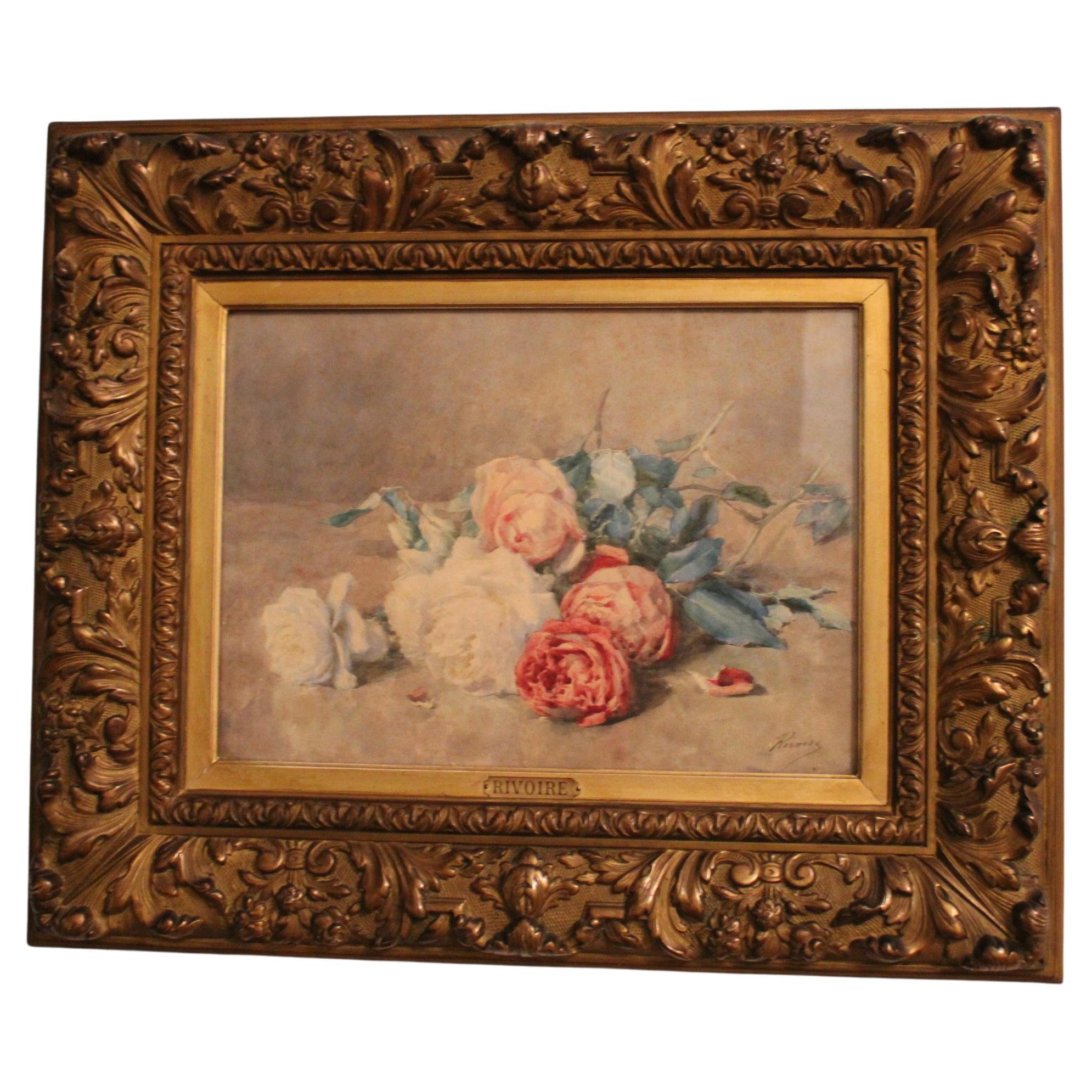 Flowers, Watercolor by François Rivoire, France 19th Century For Sale