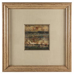 Flowers with Blue Stripe Abstract Framed Floral Print