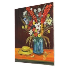 Blumen mit Hut Stillleben Gemälde Signiert 60x50cm