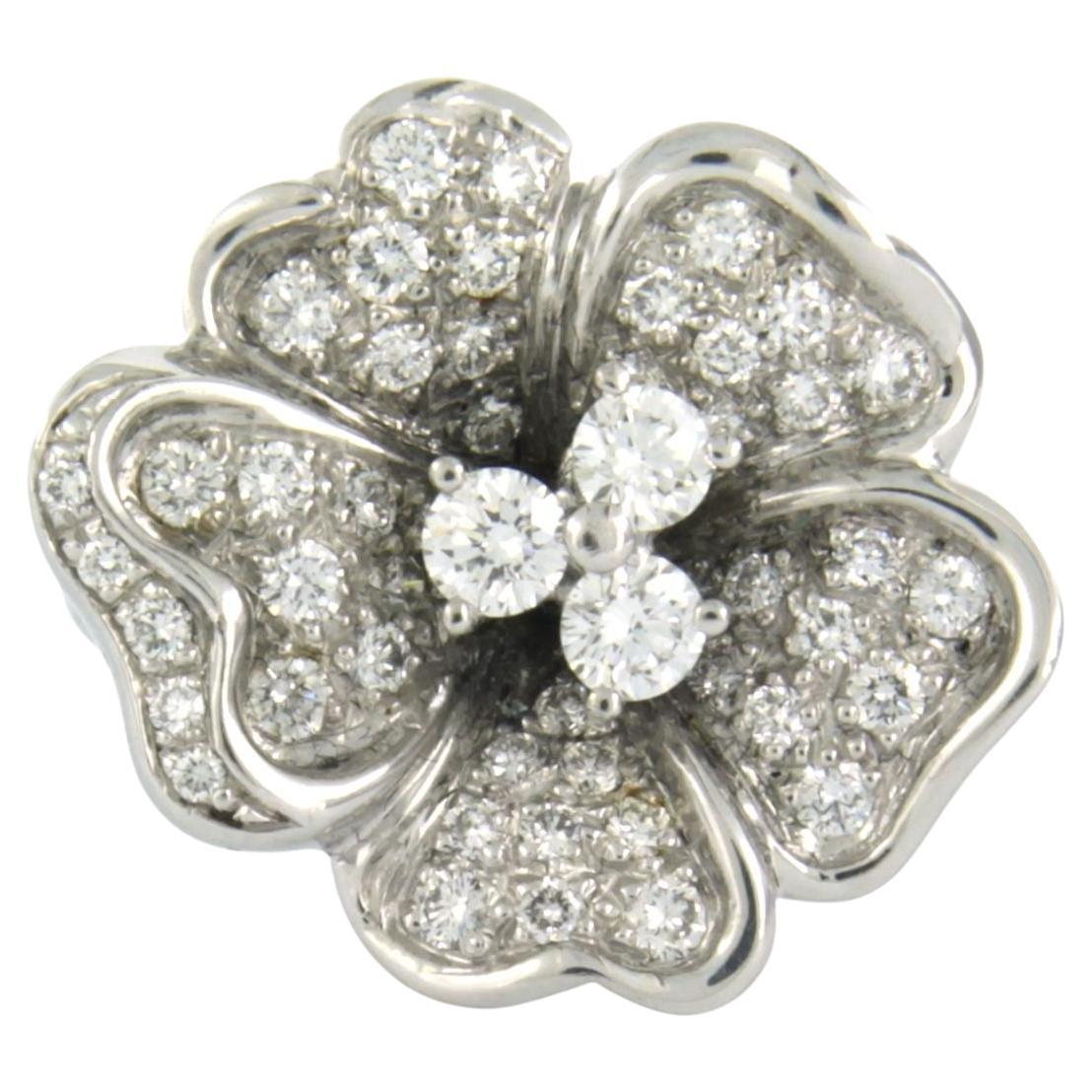 Flowershaped ring with brilliant cut diamonds up to 1.82ct 18k white gold