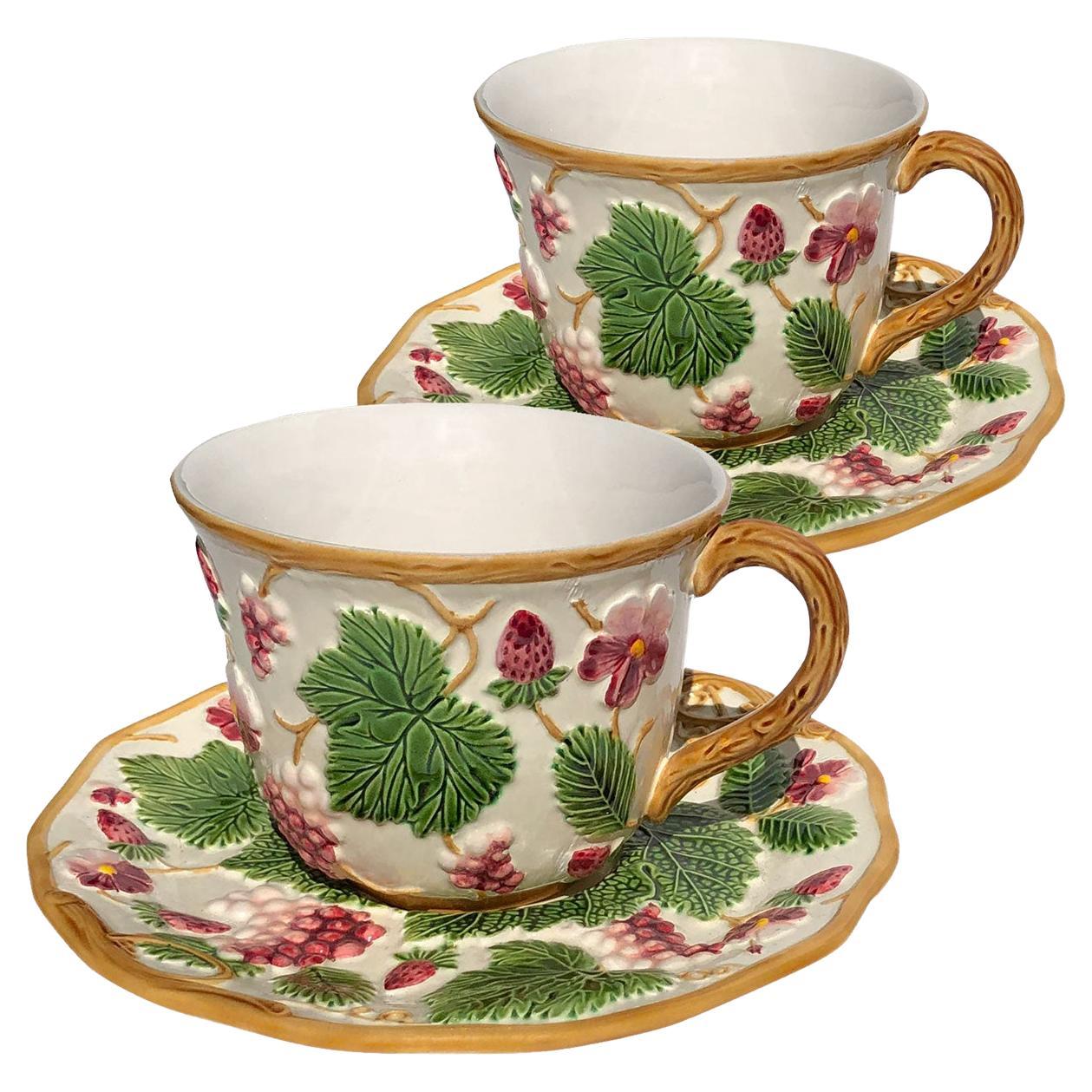 Flowery "George Sand" Breakfast Cups for 2  For Sale