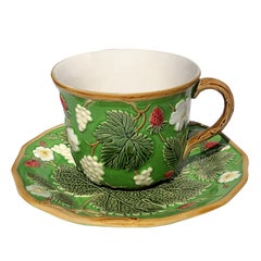 Flowery "George Sand" Breakfast Cups for 2, green color