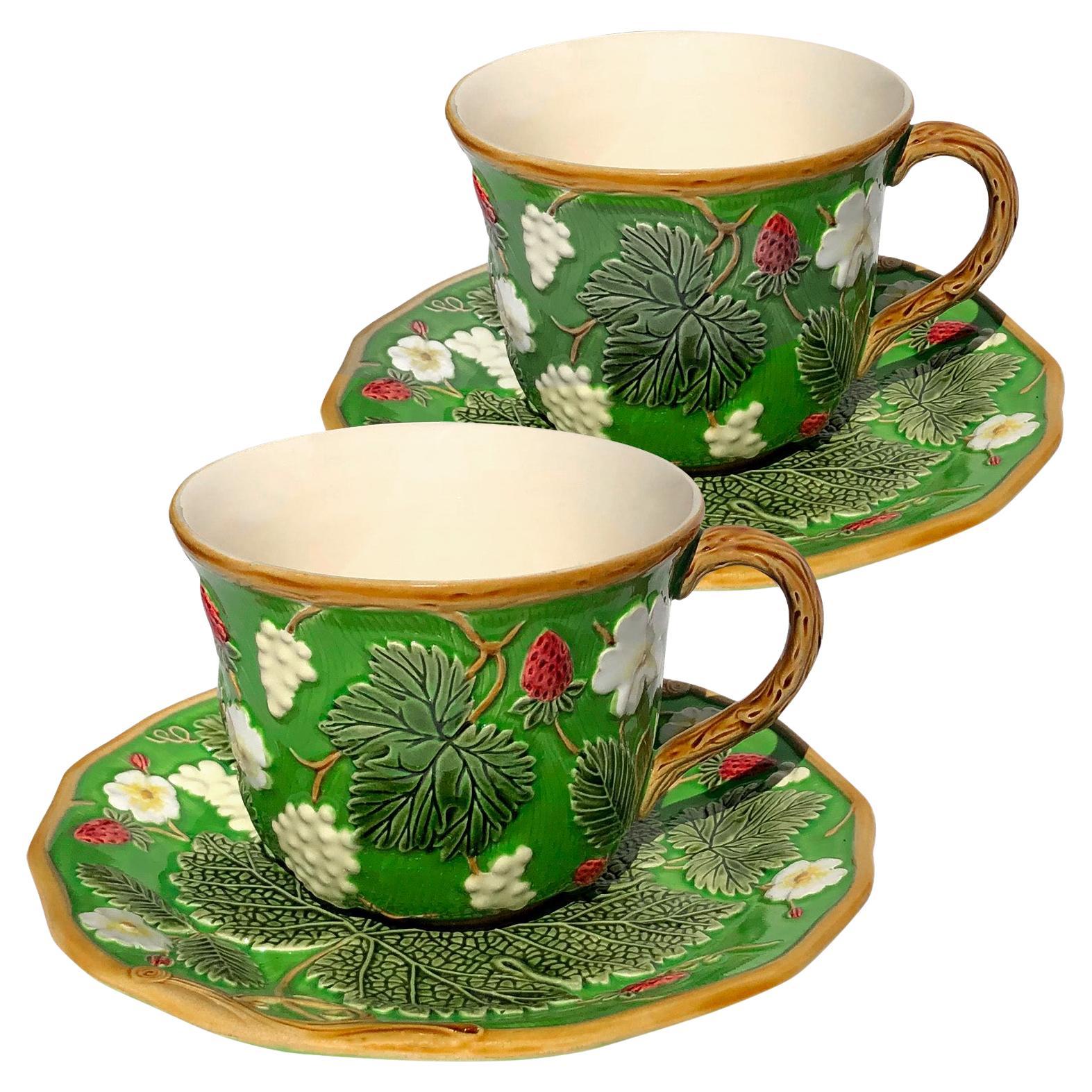 Flowery "George Sand" Breakfast Cups for 2, green color