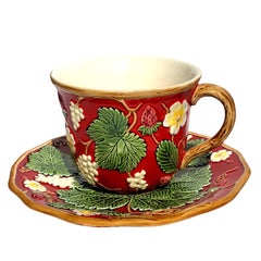 Flowery "George Sand" Breakfast Cups for 2, red color