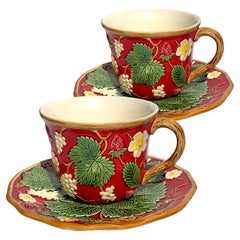 Flowery "George Sand" Breakfast Cups for 2, red color