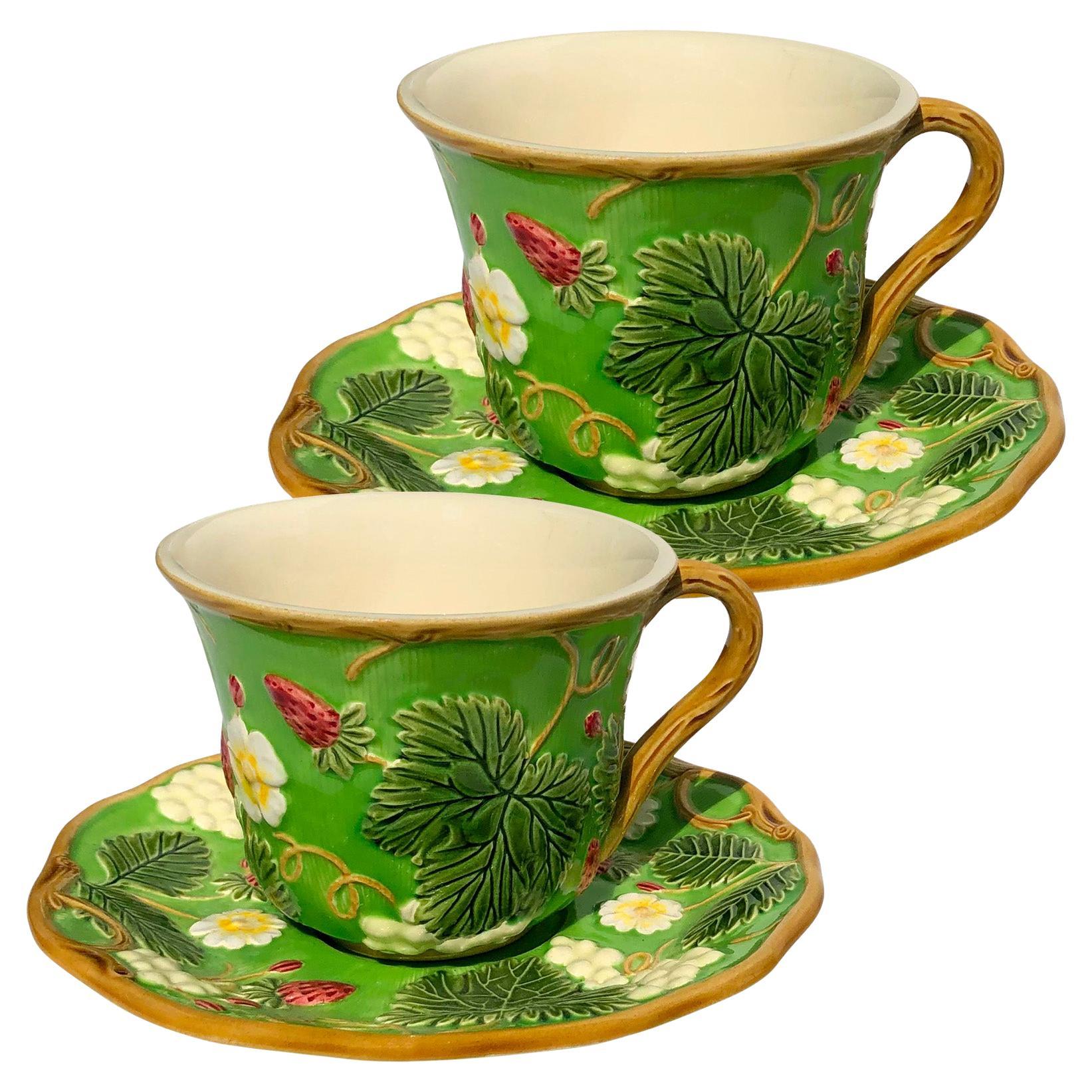 Flowery Tea Cups for 2 "George Sand", green color