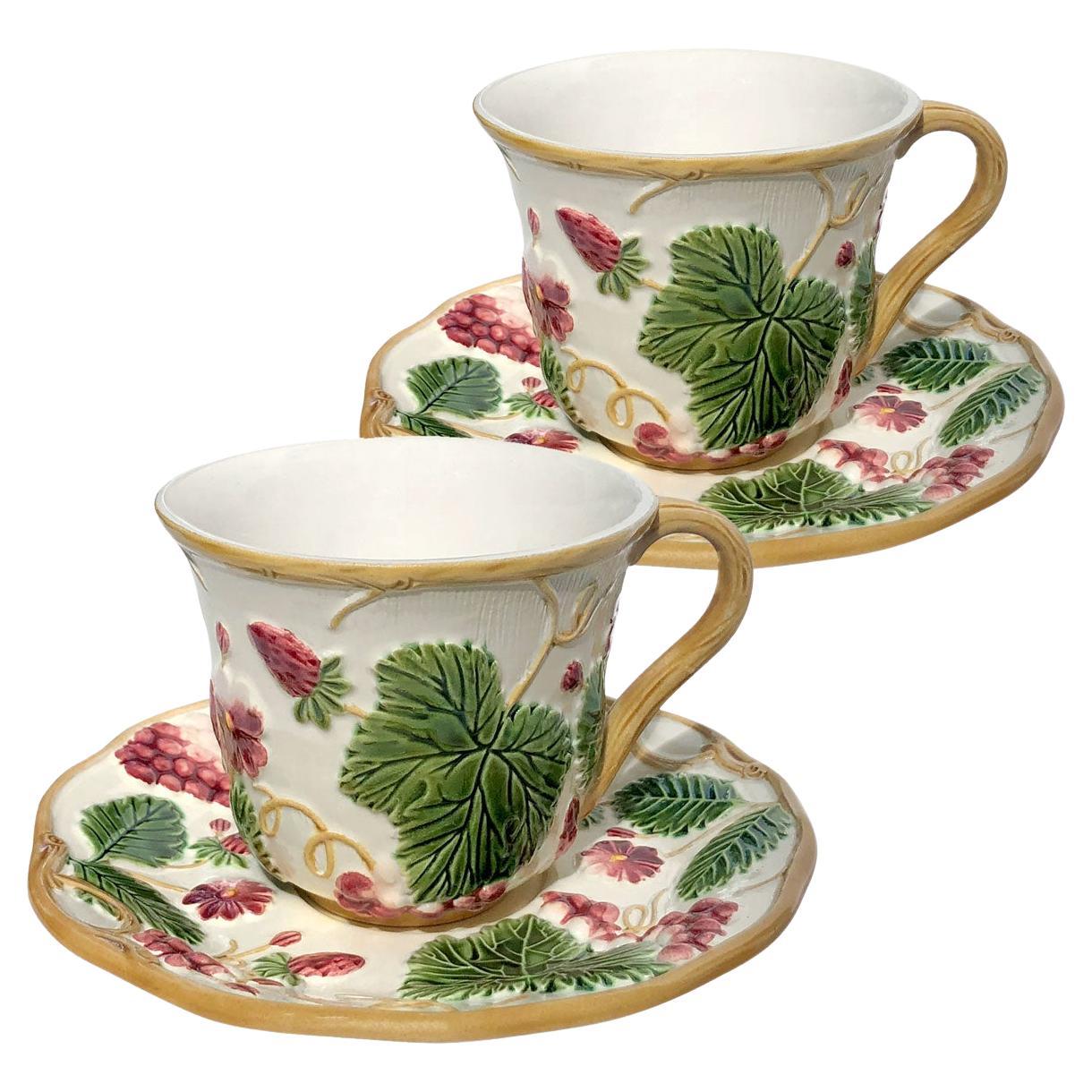 Hand-Painted Flowery Tea Cups for 2 