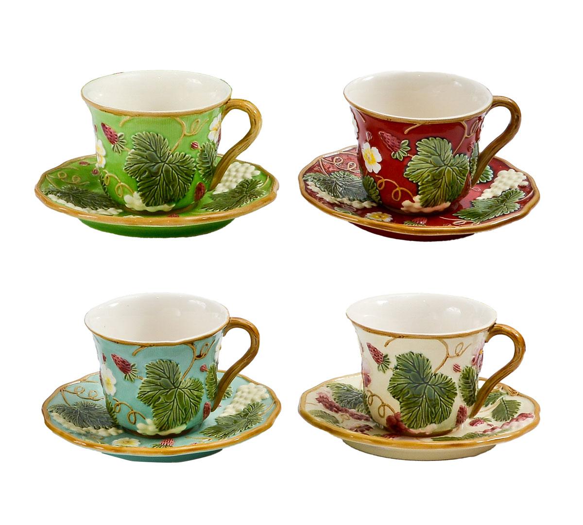 Contemporary Flowery Tea Cups for 2 