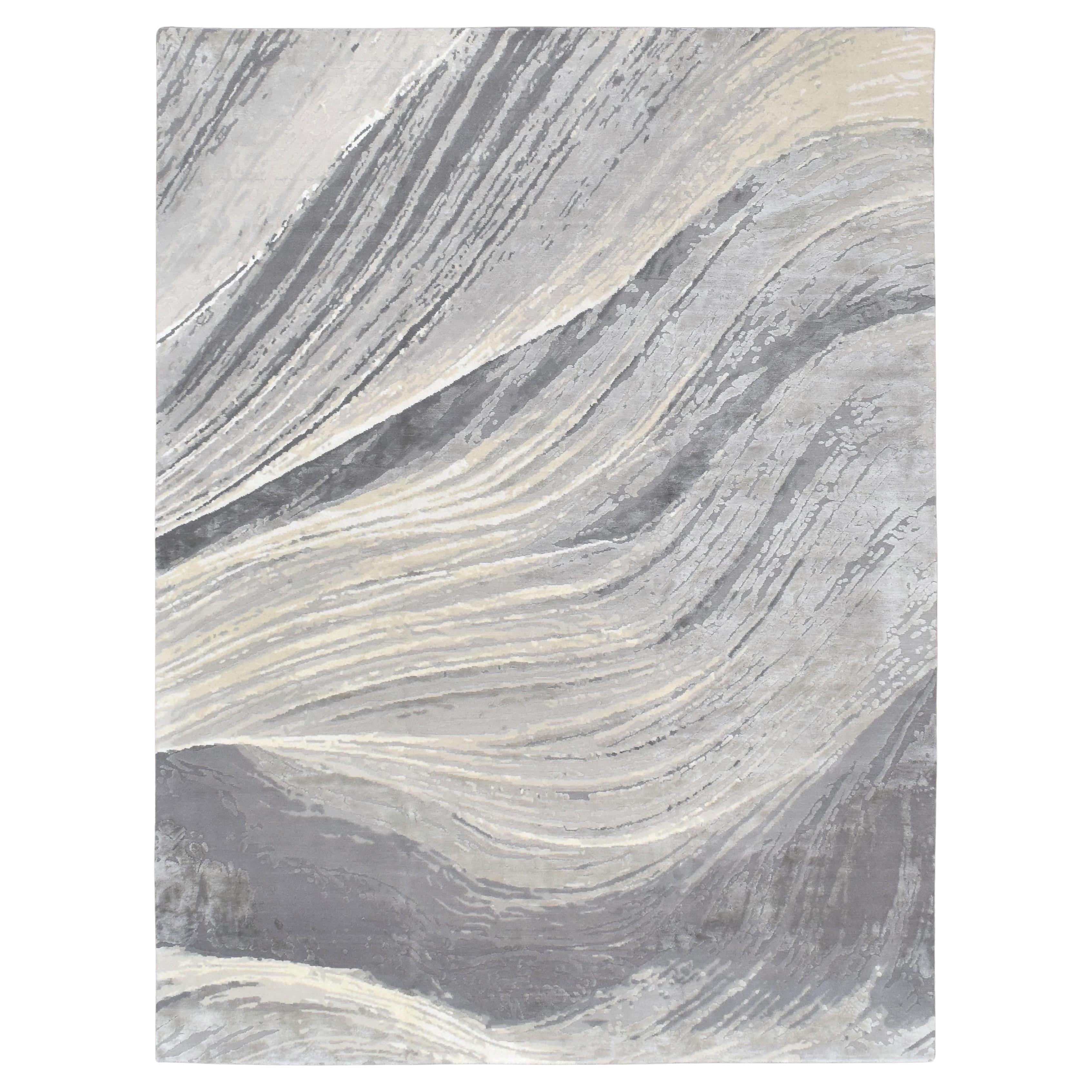 Flowing Abstract Hand Knotted Wool Silk Rug 9'x12'