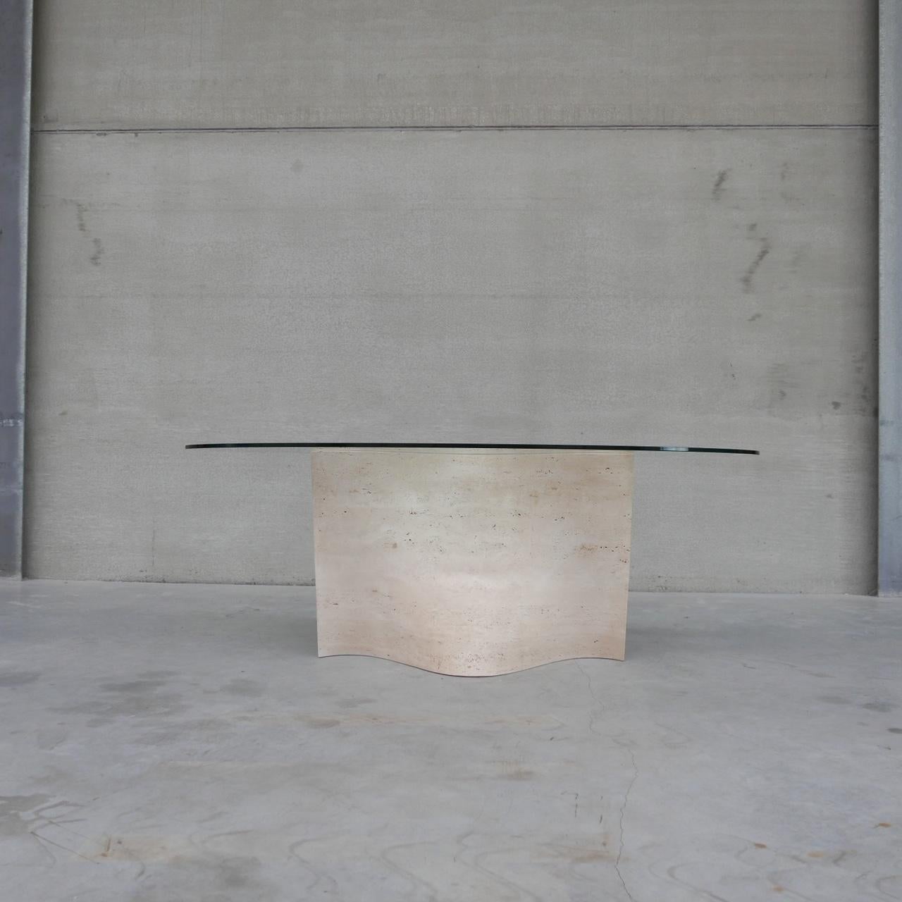 Flowing Travertine and Glass Mid-Century Italian Dining Table For Sale 8