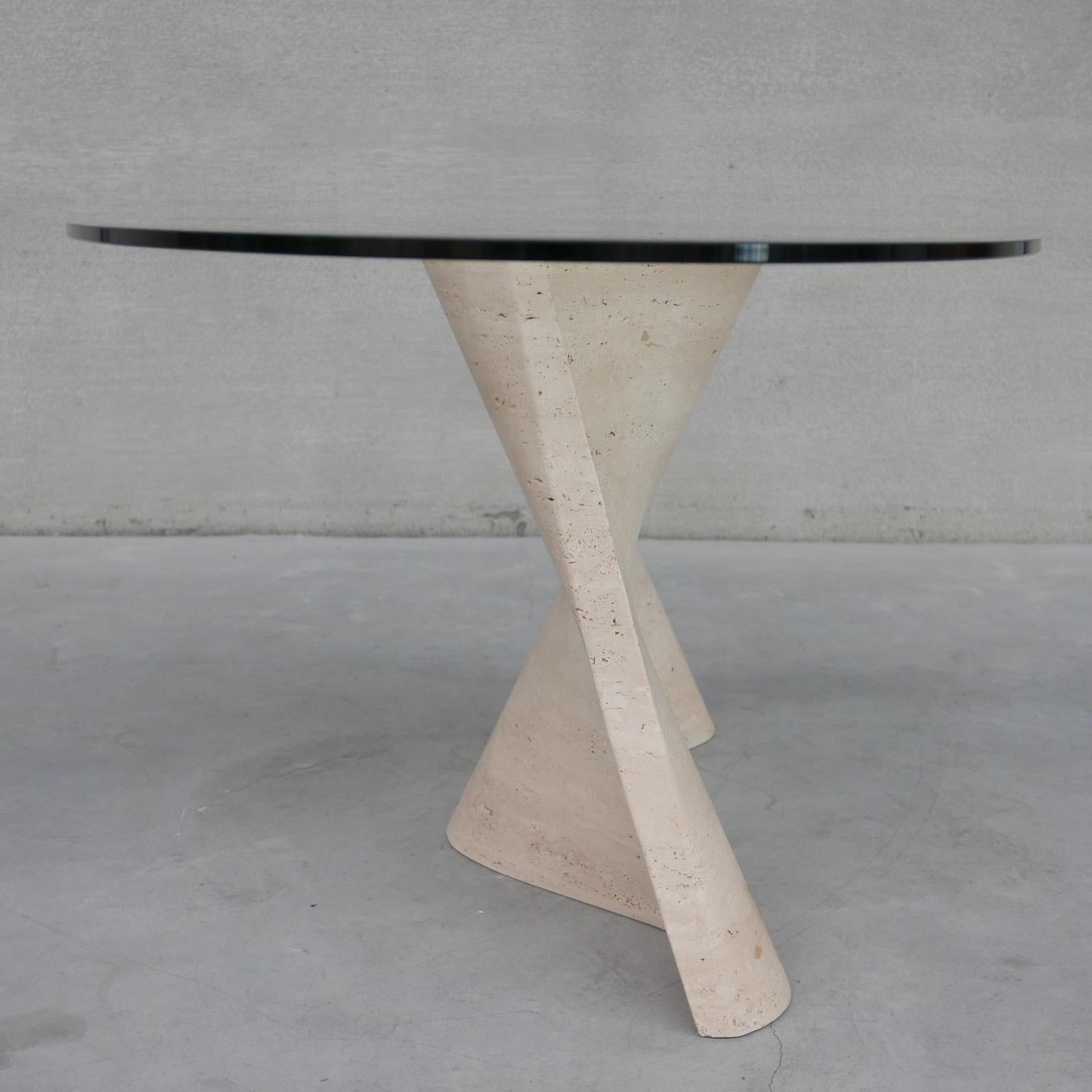 Flowing Travertine and Glass Mid-Century Italian Dining Table For Sale 2