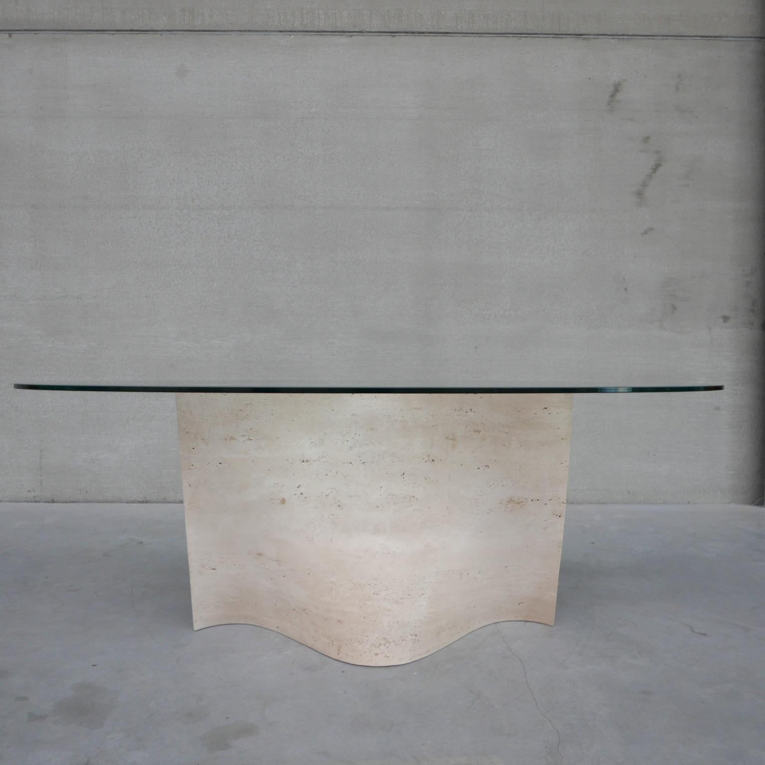Flowing Travertine and Glass Mid-Century Italian Dining Table For Sale 4