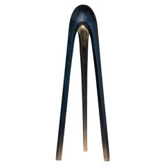 Flowlight Design Hand-Carved Mid-Century Curated Wood Floor Lamp GUARDIAN, Black