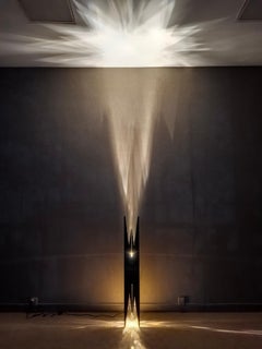 Flowlight Design Hand-Carved Mid-Century Modern Wood Floor Lamp Sovereign, Black