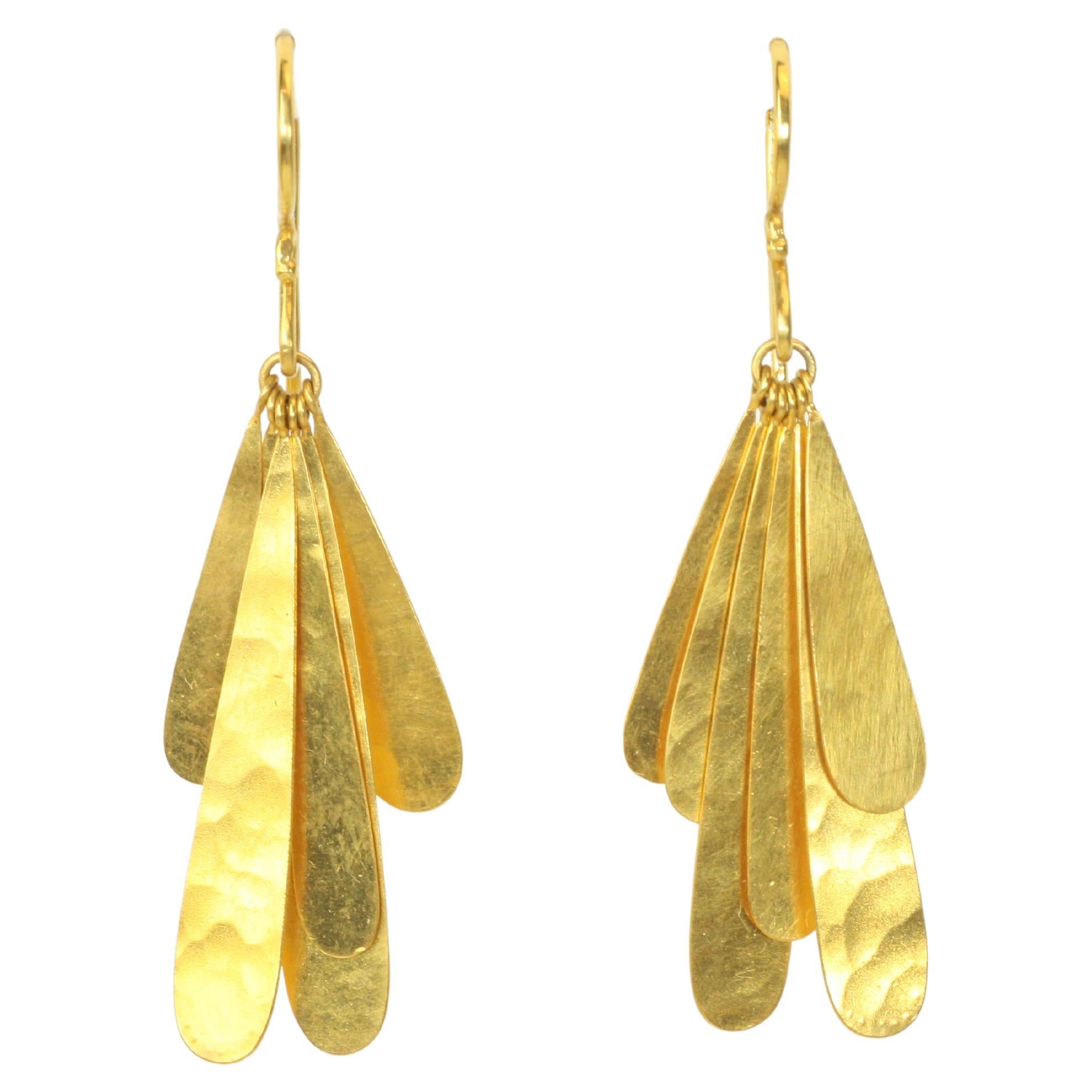 Flowy Petal Dangling Earrings in 22K Yellow Gold by Bracken Jewelers