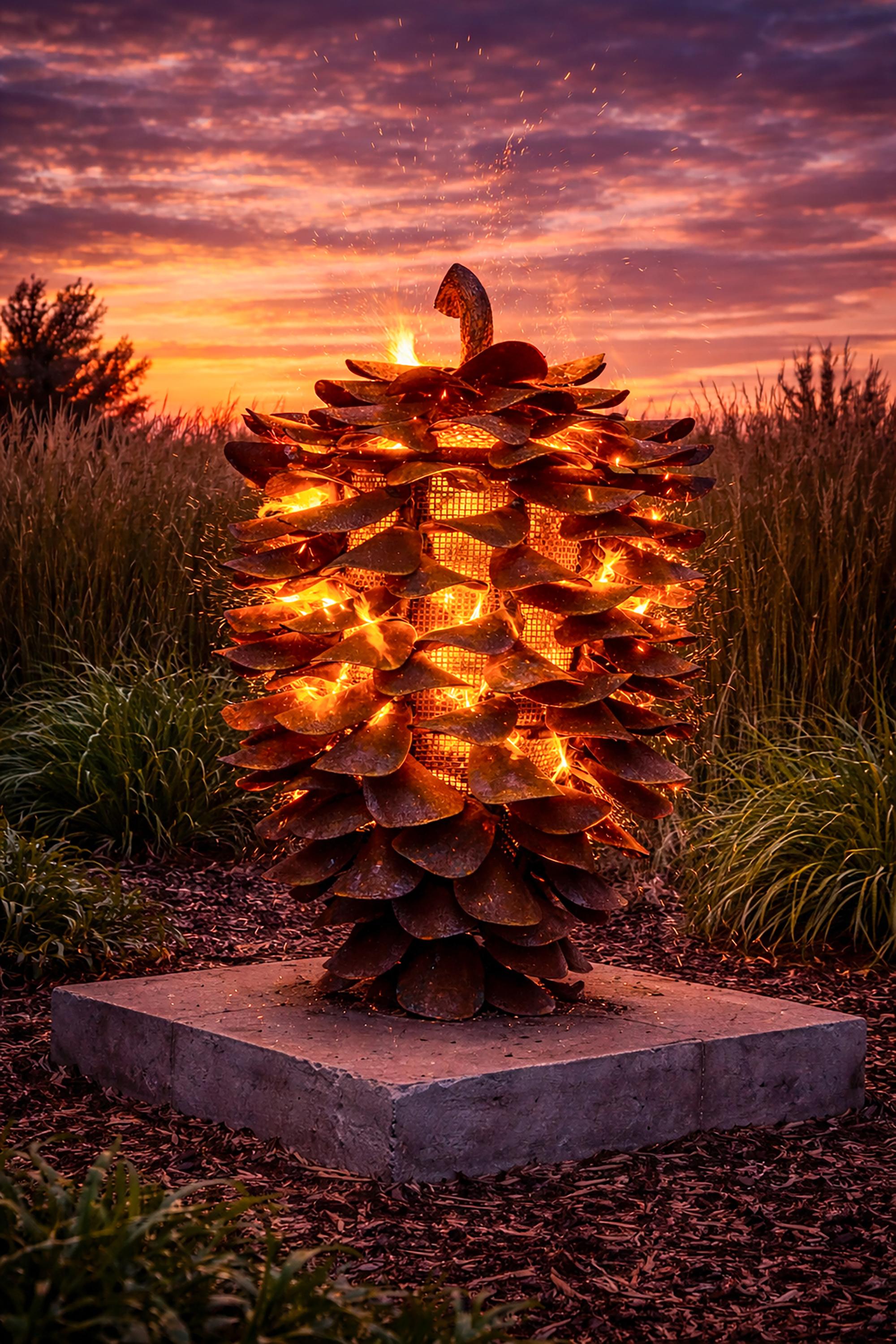 Figurative Sculpture di Floyd Elzinga - Cono da fuoco Lodge Pole 25-125  - Scultura in acciaio Steele, da esterno, per fuochi d'artificio