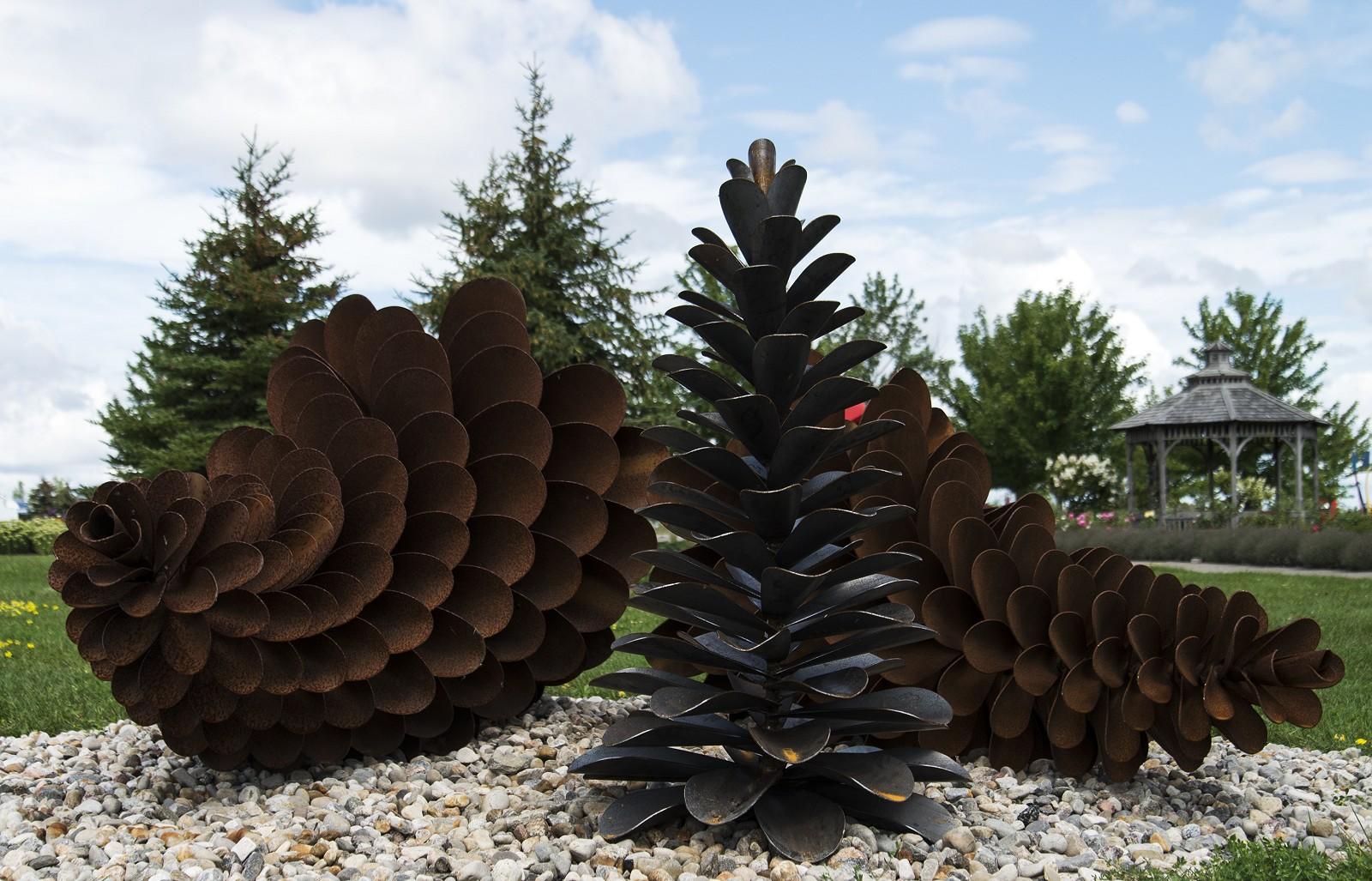Pine Cone Sculpture 20167 - large, naturally rusted, weathered steel sculpture - Black Still-Life Sculpture by Floyd Elzinga