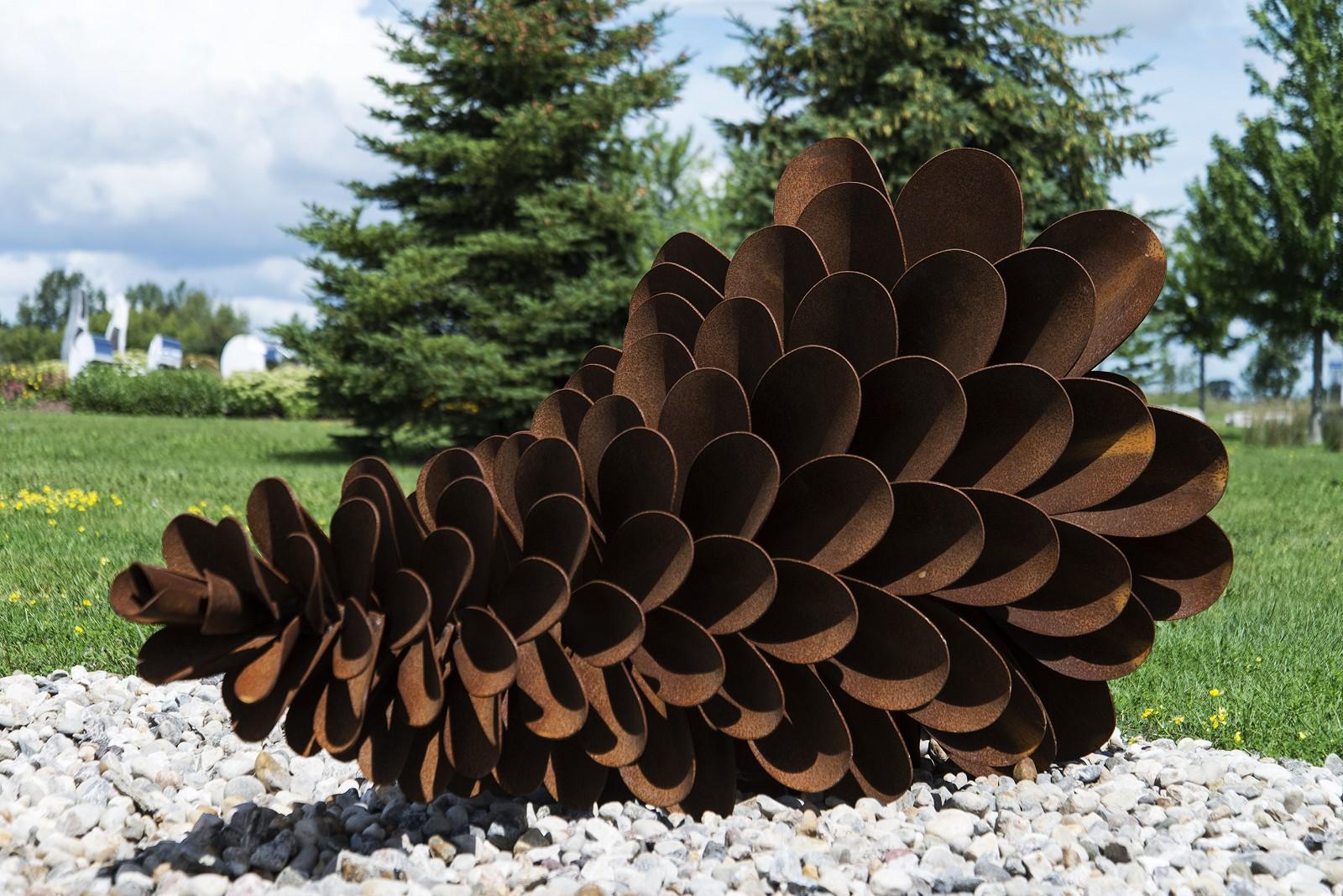Floyd Elzinga Still-Life Sculpture - Pine Cone Sculpture 20167 - large, naturally rusted, weathered steel sculpture