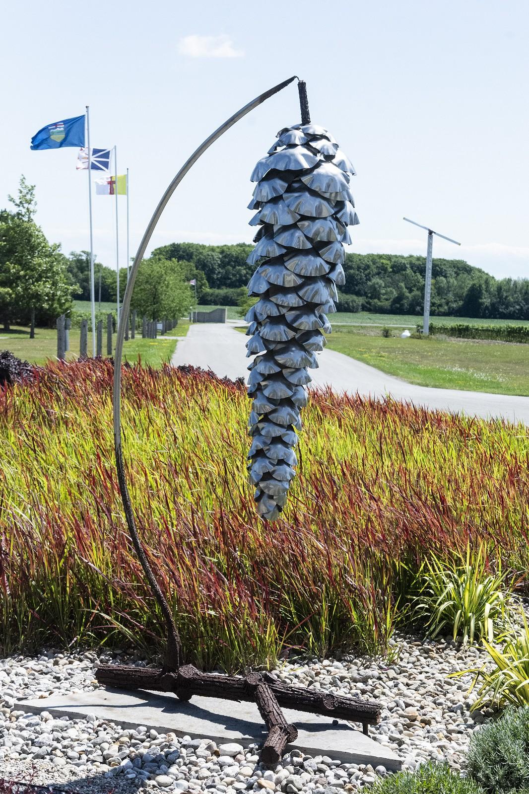 Suspended Pine Cone - large, nature inspired, stainless steel outdoor sculpture - Contemporary Sculpture by Floyd Elzinga