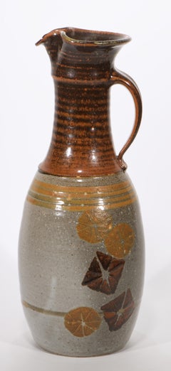 Floyd Kemp Handled Pottery Vase Tenmoku Glaze, Mingei Arts & Crafts 1960s