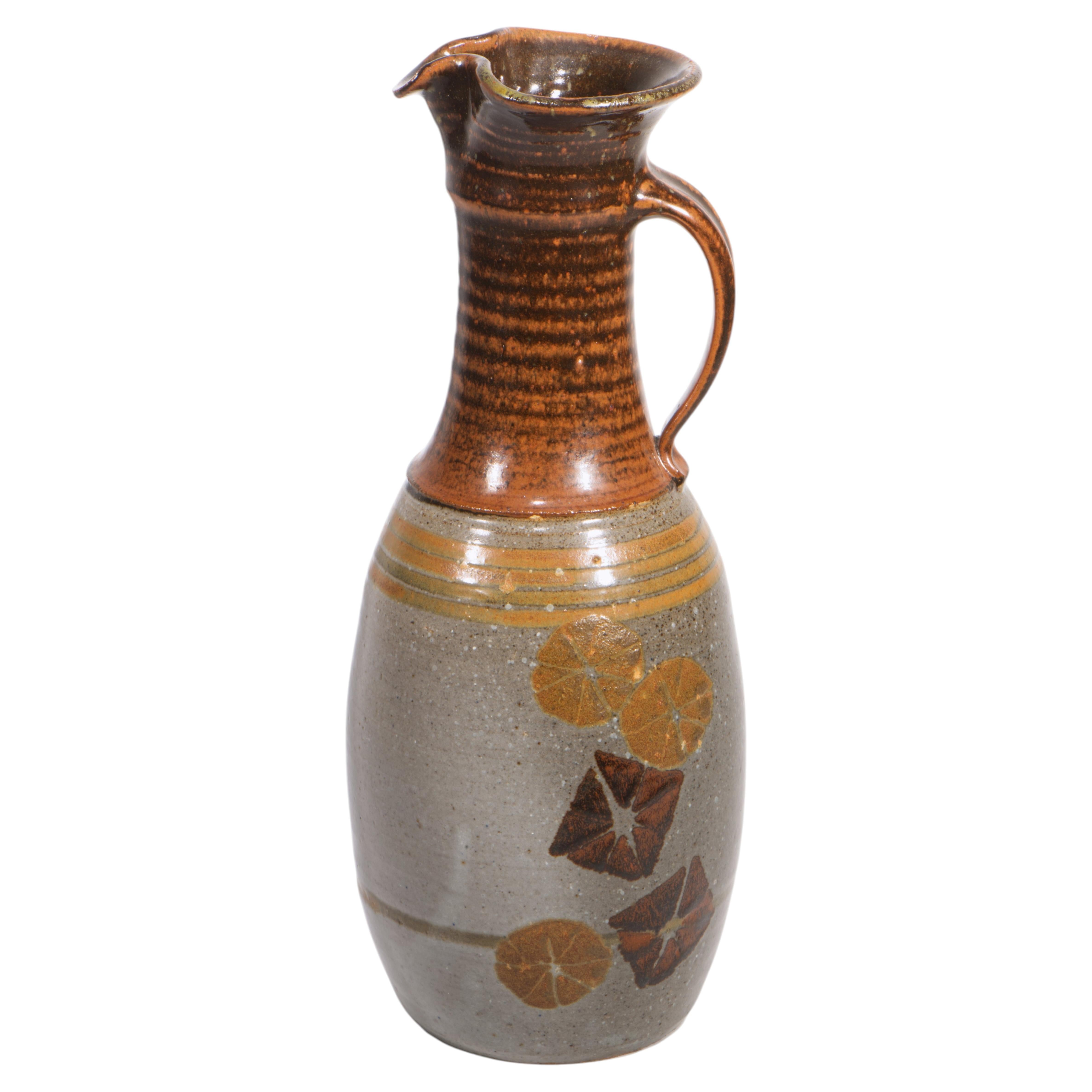 Floyd Kemp Handled Pottery Vase Tenmoku Glaze, Mingei Arts & Crafts 1960s For Sale