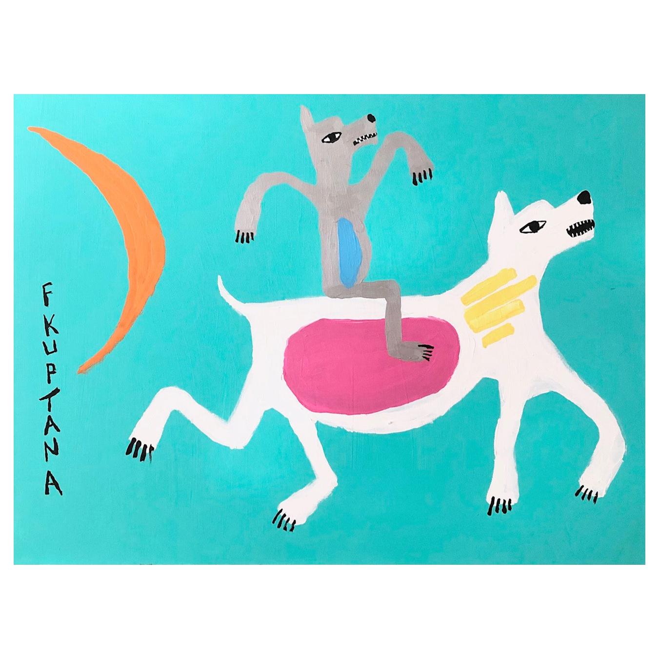 Floyd Kuptana Jolly Rider Contemporary Inuit Painting, 2020 For Sale