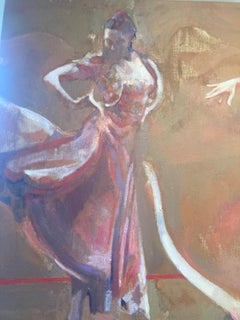 Pittura a olio figurativa moderna impressionista di ballerina di flamenco (La tentatrice)