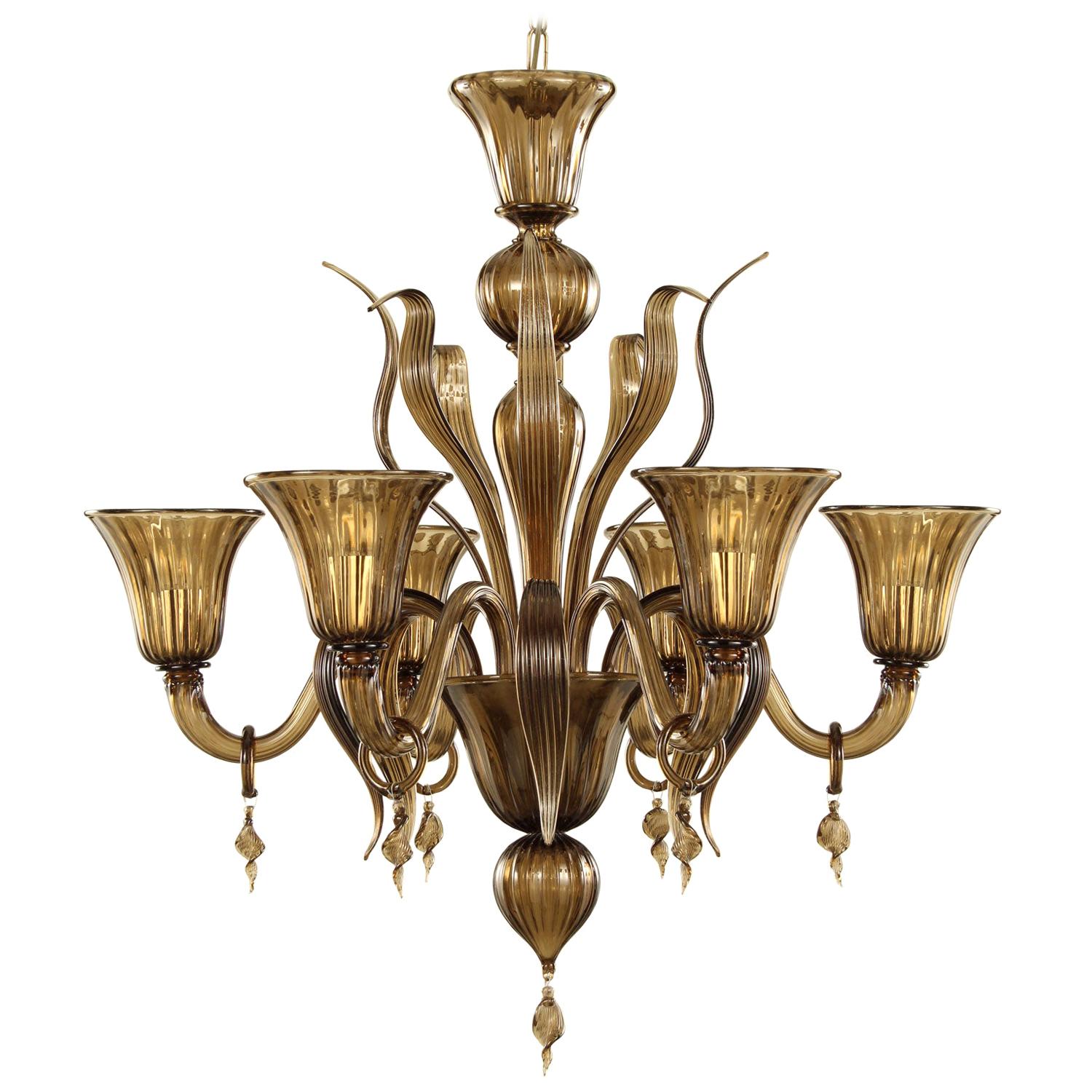 style Chandelier 15arms 2 tiers Smoky Quartz Murano Glass by