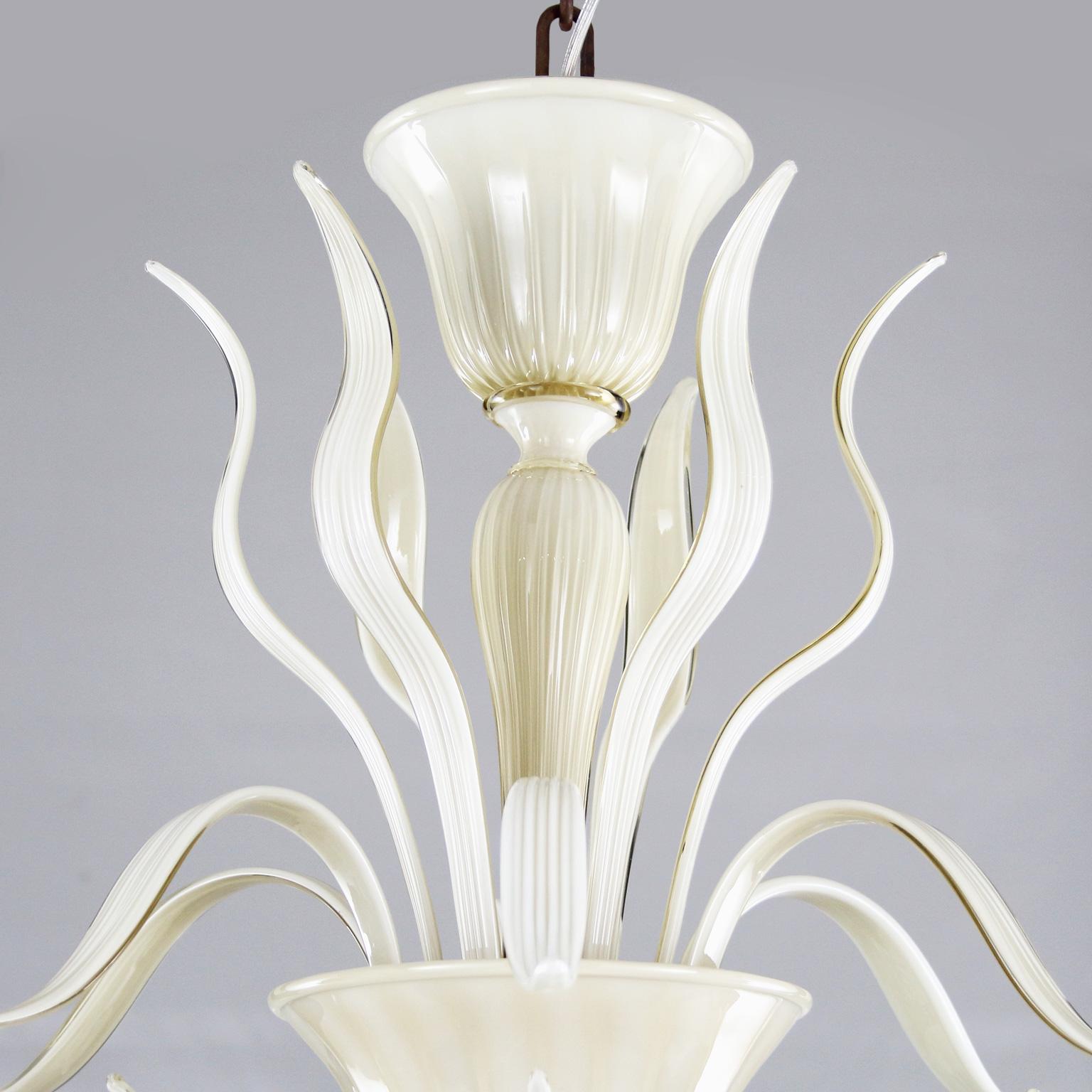 Blown Glass Rezzonico Chandelier 6+3 arms encased Ivory Murano Glass Fluage by Multiforme For Sale