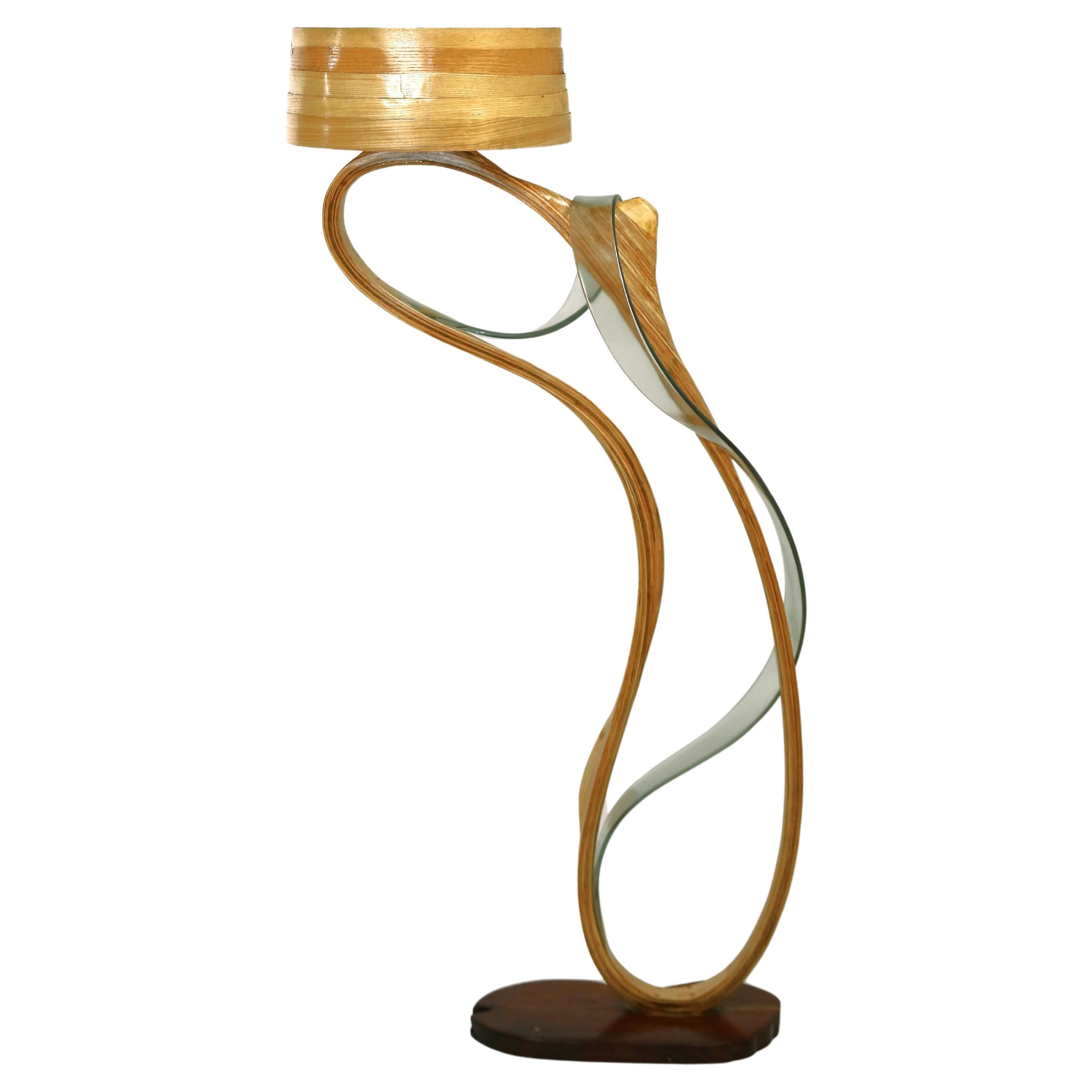 Fluctus Floor Lamp by Raka Studio x Hamdi Studio - Ash Wood and Clear Resin For Sale