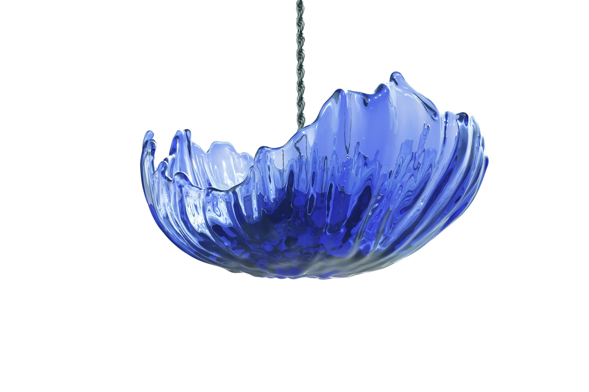 Contemporary FLUCTUS LUMINIS Transparent Blue Resin Chandelier  For Sale