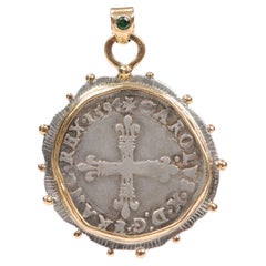 Fluer De Lys Cross Coin Pendant, 16th C French, w/ 18K